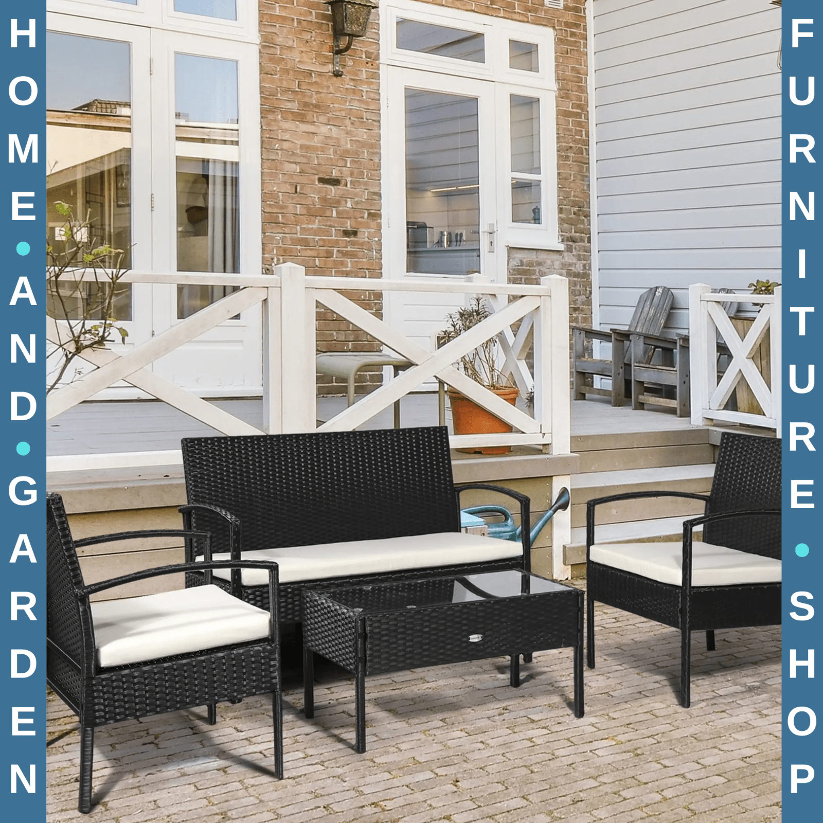 Rattan 4 Piece Bistro Garden Sofa Set with Chairs &Table for Patio Conservatory - Home and Garden Furniture Shop - #rustic - furniture#