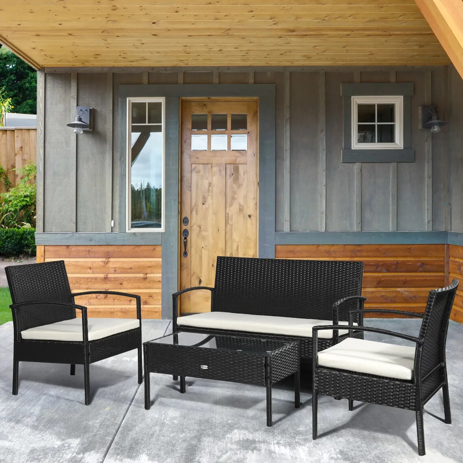 Rattan 4 Piece Bistro Garden Sofa Set with Chairs &Table for Patio Conservatory - Home and Garden Furniture Shop - #rustic - furniture#