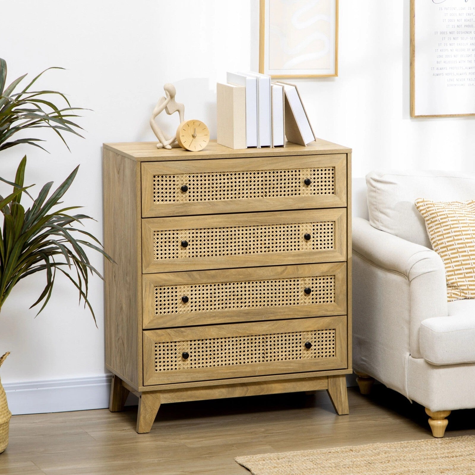 Rattan Chest of Drawers 4 Drawer Dresser Storage Cabinet Unit Bedroom Wood Style - Home and Garden Furniture Shop - rustic - furniture