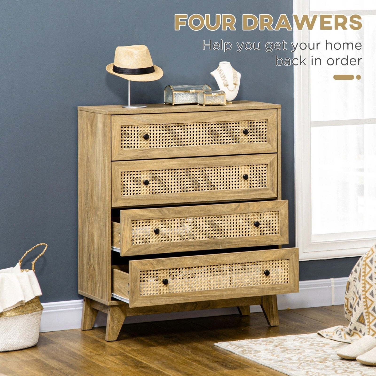 Rattan Chest of Drawers 4 Drawer Dresser Storage Cabinet Unit Bedroom Wood Style - Home and Garden Furniture Shop - rustic - furniture