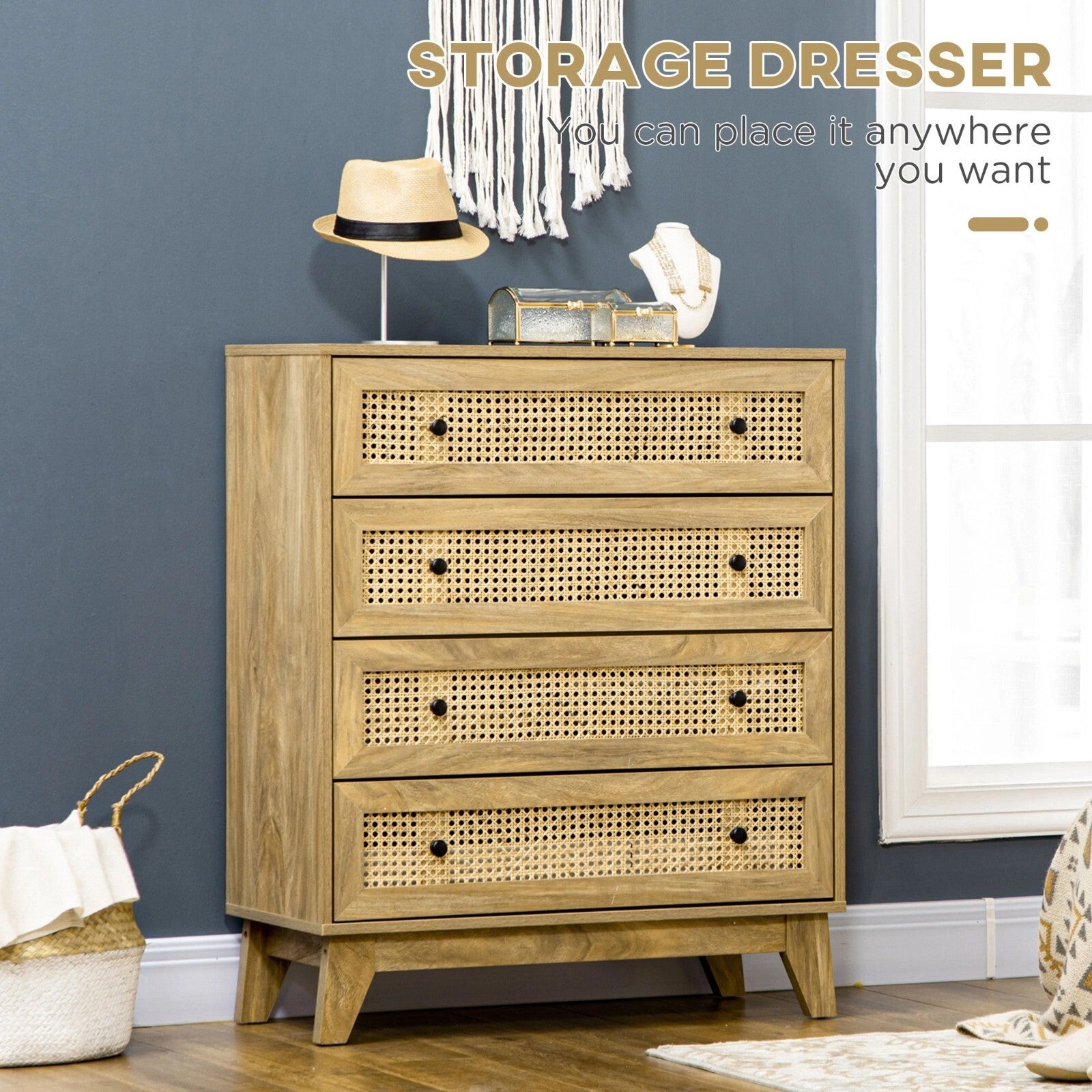 Rattan Chest of Drawers 4 Drawer Dresser Storage Cabinet Unit Bedroom Wood Style - Home and Garden Furniture Shop - rustic - furniture