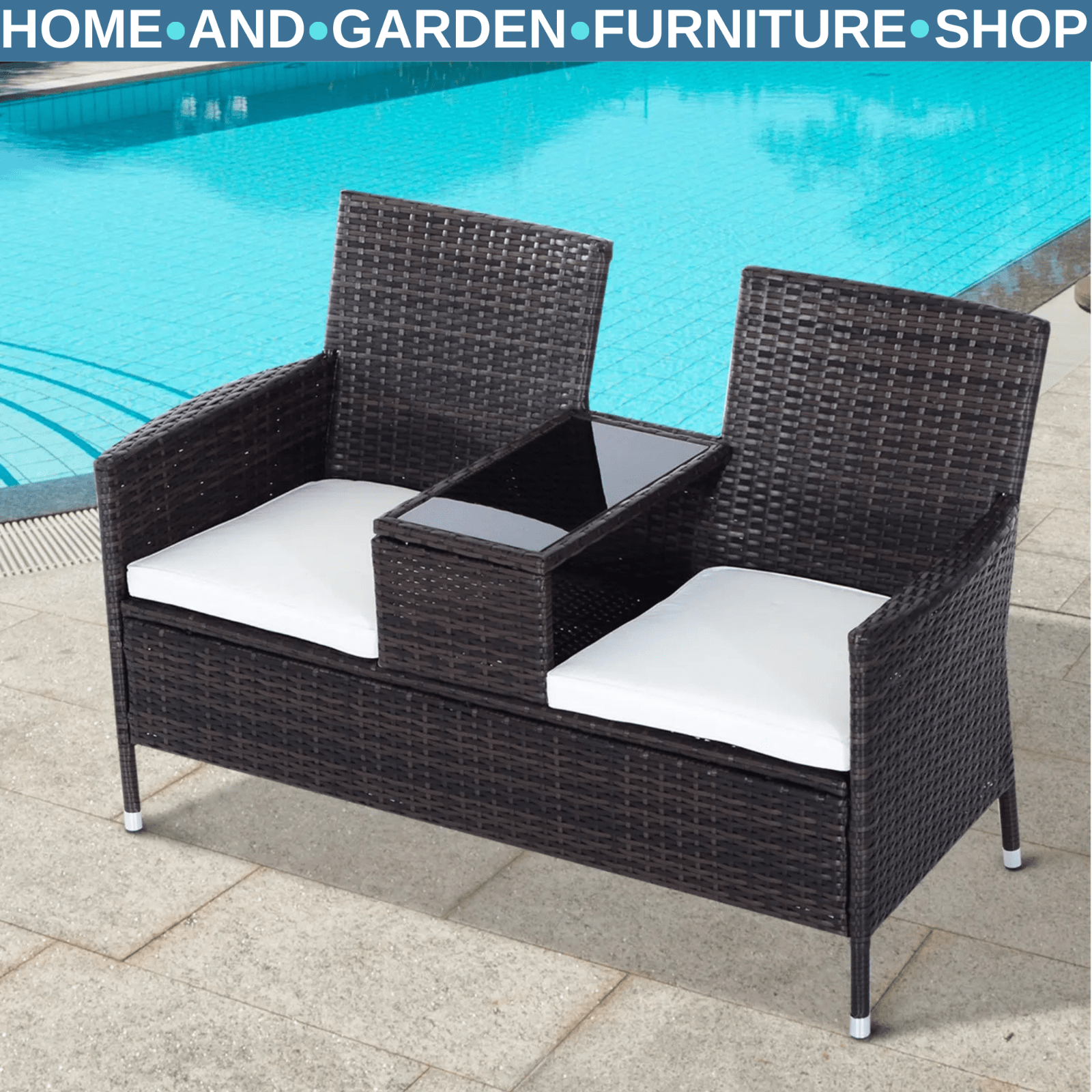 Rattan Companion Bench Set Patio Garden Furniture Love Seat Sofa Table Chair Set - Home and Garden Furniture Shop - rustic - furniture