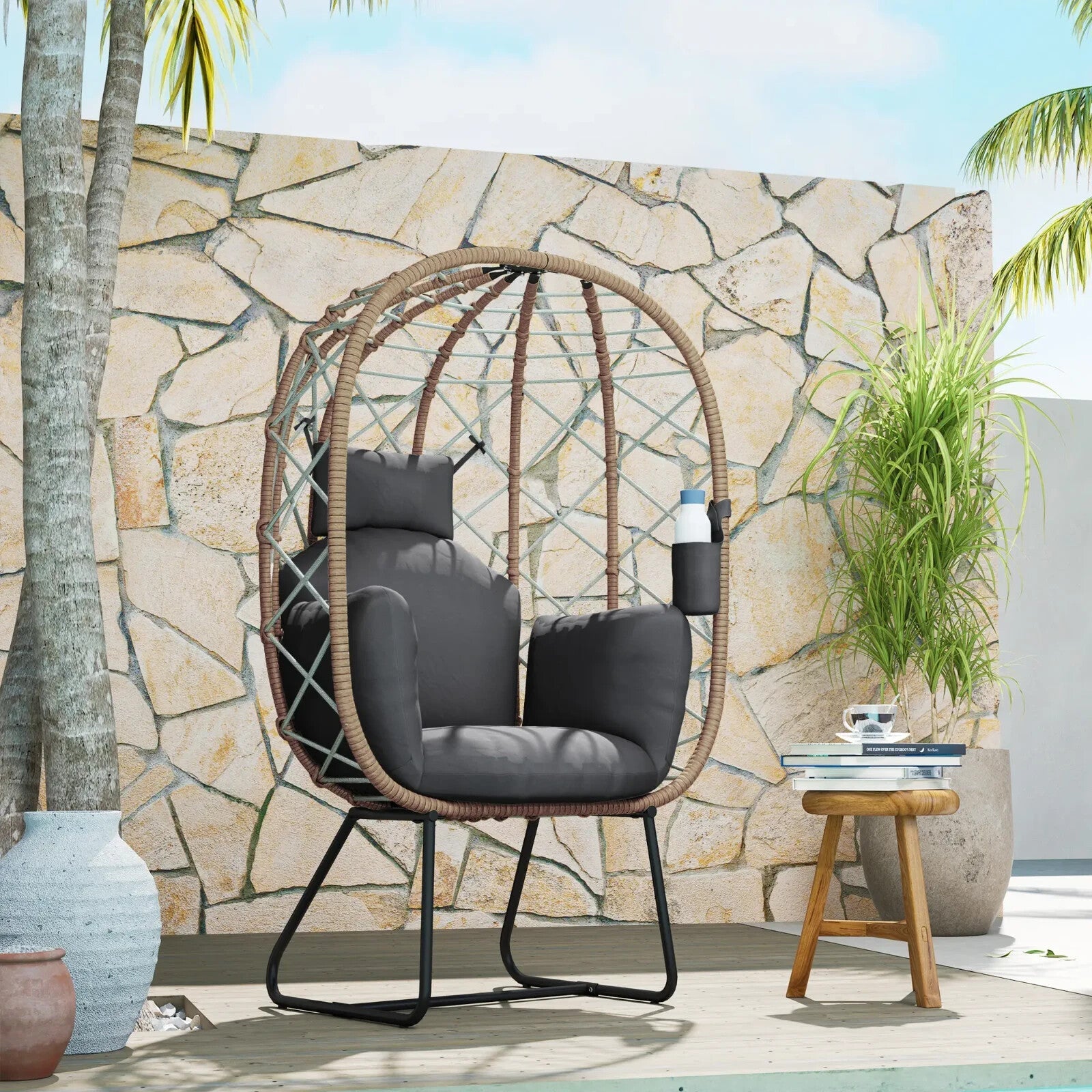 Rattan Egg Chair Outdoor Indoor Wicker Chair with Cushion Headrest Garden Seat - Home and Garden Furniture Shop - rustic - furniture