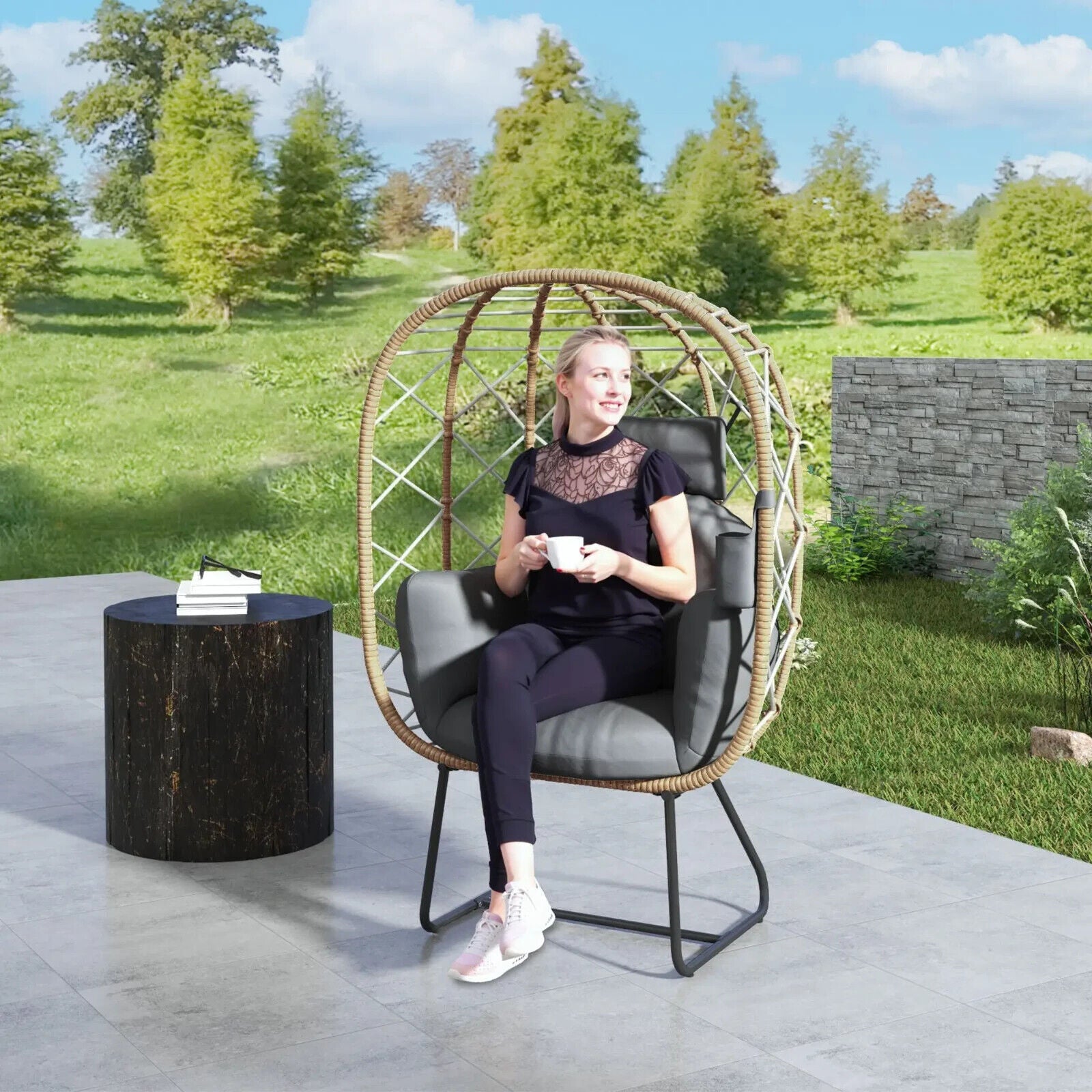 Rattan Egg Chair Outdoor Indoor Wicker Chair with Cushion Headrest Garden Seat - Home and Garden Furniture Shop - #rustic - furniture#