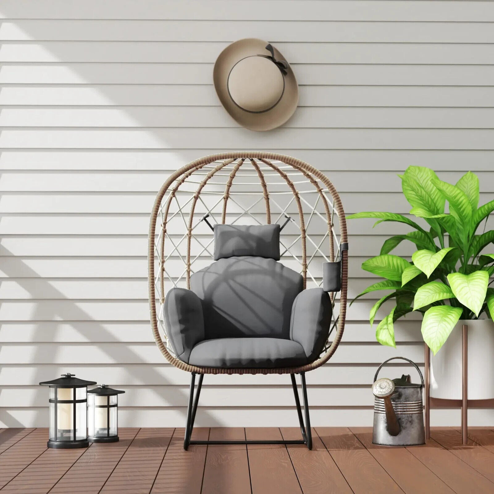 Rattan Egg Chair Outdoor Indoor Wicker Chair with Cushion Headrest Garden Seat - Home and Garden Furniture Shop - #rustic - furniture#