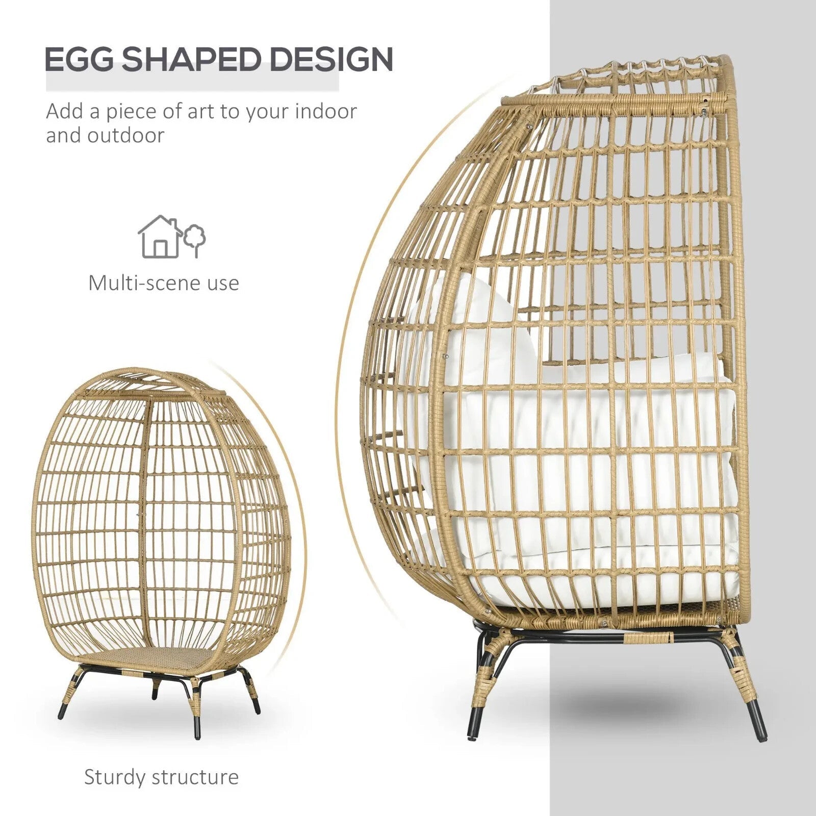 Rattan Egg Chair Outdoor Wicker Teardrop Chair with Cushions for Garden Patio - Home and Garden Furniture Shop - rustic - furniture