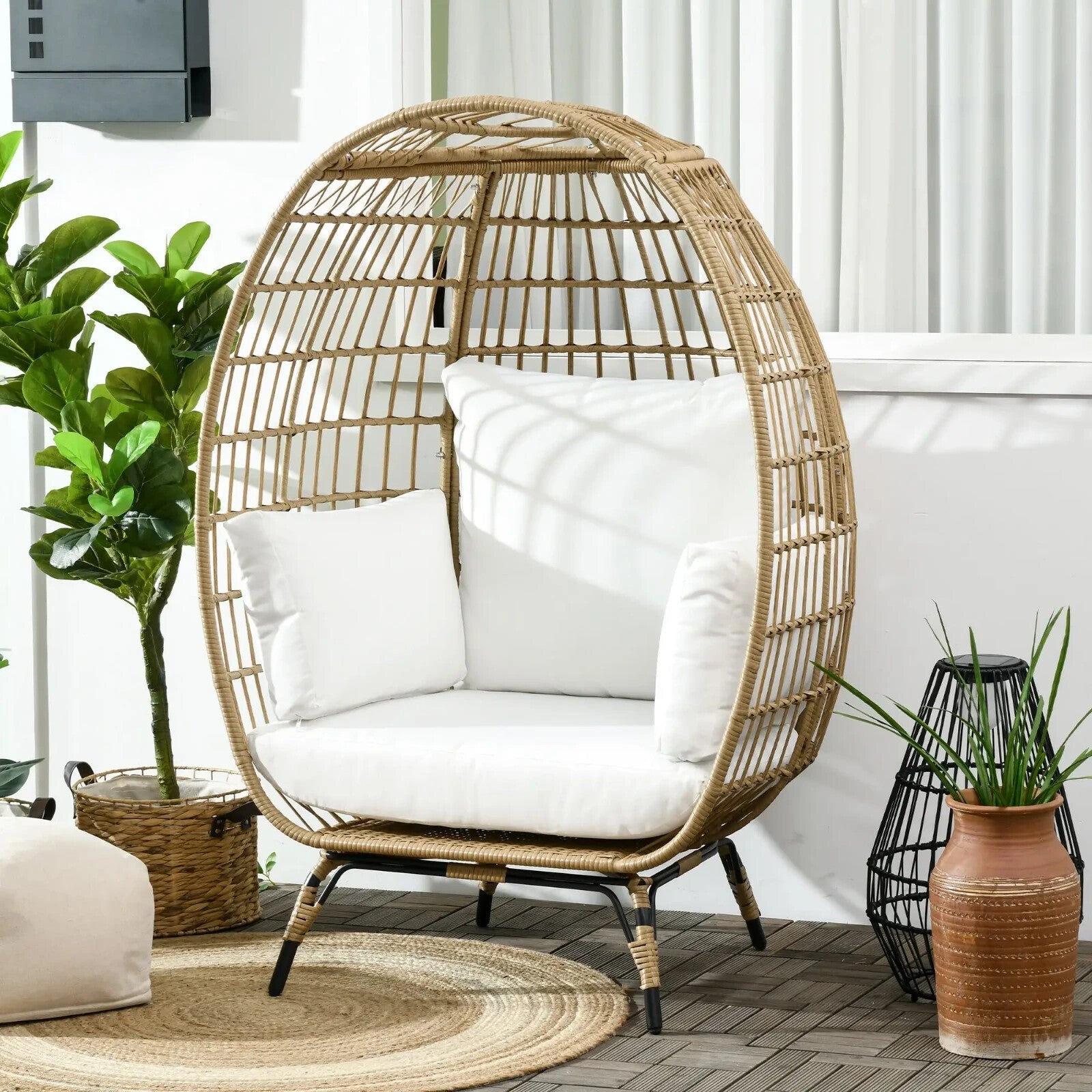 Rattan Egg Chair Outdoor Wicker Teardrop Chair with Cushions for Garden Patio - Home and Garden Furniture Shop - rustic - furniture