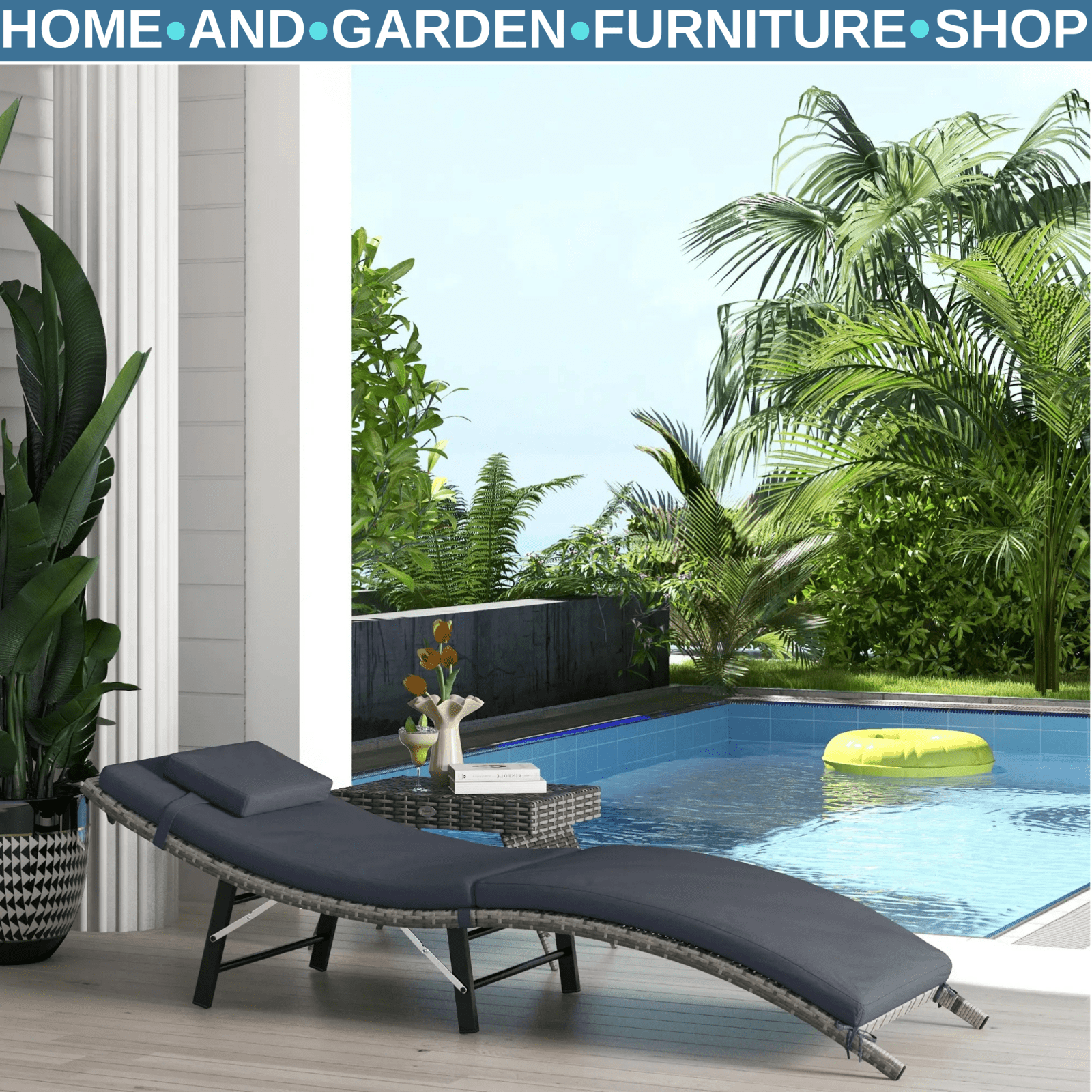 Rattan Folding Outdoor Sun Lounger Chair with Cushion and Pillow for Garden - Home and Garden Furniture Shop - rustic - furniture