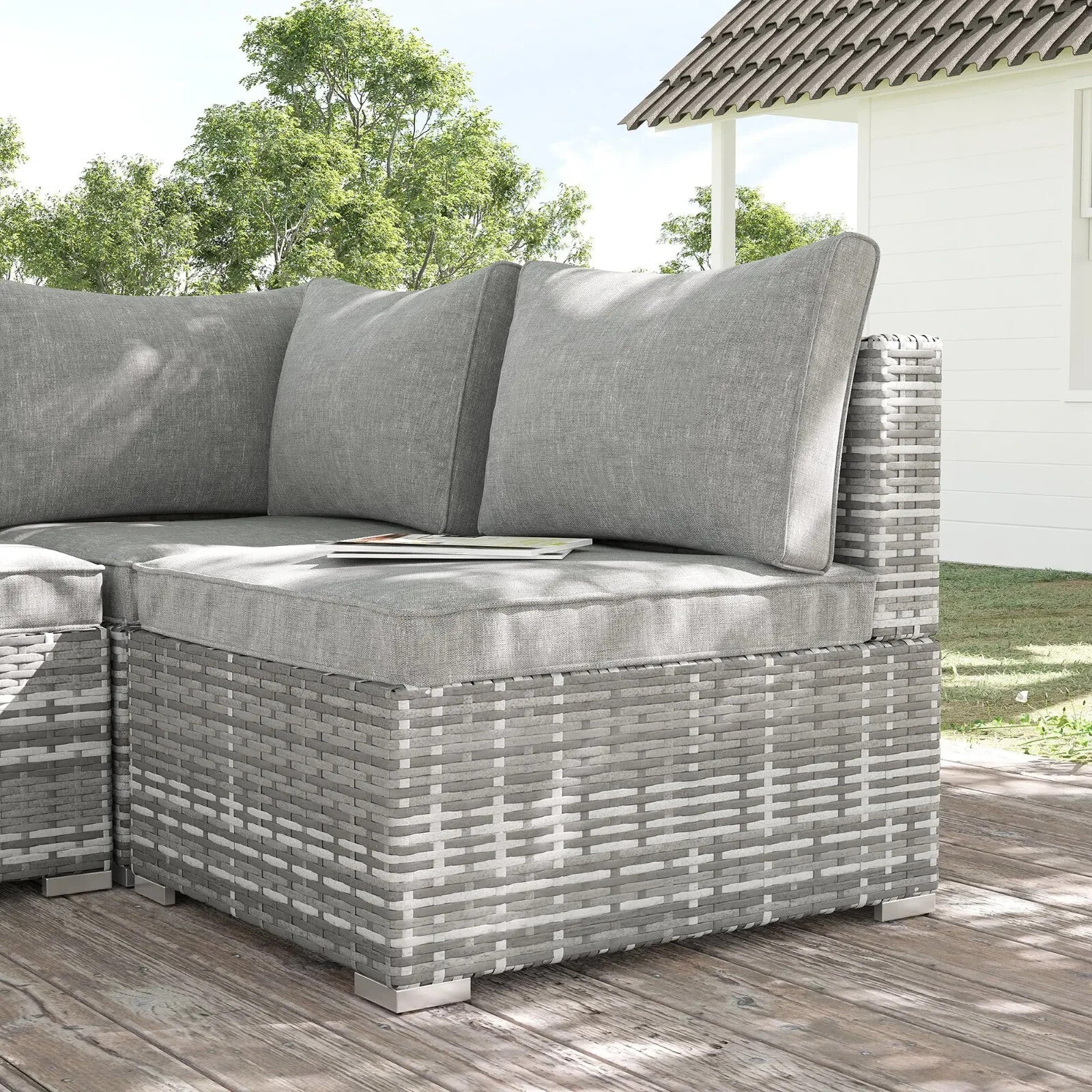 Rattan Garden Armchair – Light Grey Outdoor Single Chair with Cushions Grey - Home and Garden Furniture Shop - rustic - furniture