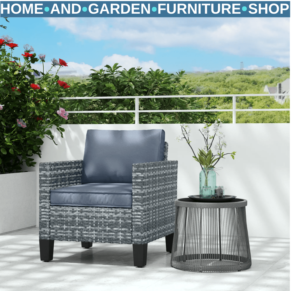 Rattan Garden Armchair Outdoor Single Seater Chair with Cushions & Armrests Grey - Home and Garden Furniture Shop - rustic - furniture