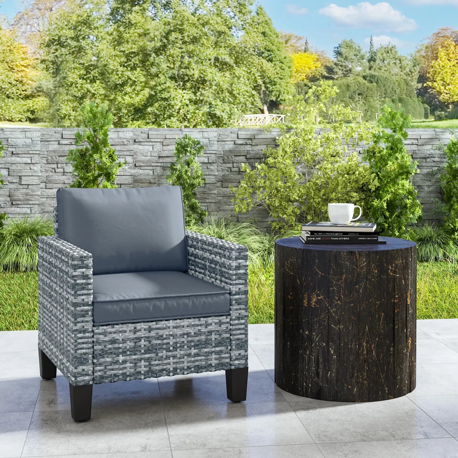 Rattan Garden Armchair Outdoor Single Seater Chair with Cushions & Armrests Grey - Home and Garden Furniture Shop - rustic - furniture