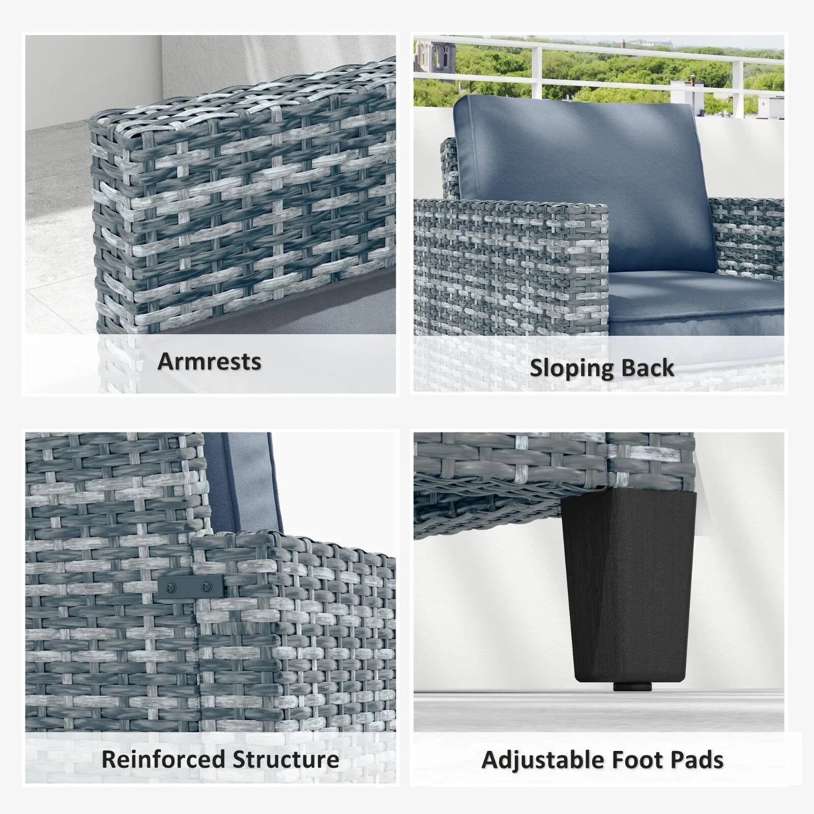 Rattan Garden Armchair Outdoor Single Seater Chair with Cushions & Armrests Grey - Home and Garden Furniture Shop - rustic - furniture