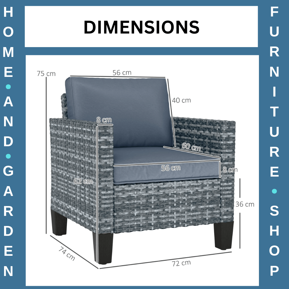 Rattan Garden Armchair Outdoor Single Seater Chair with Cushions & Armrests Grey - Home and Garden Furniture Shop - rustic - furniture