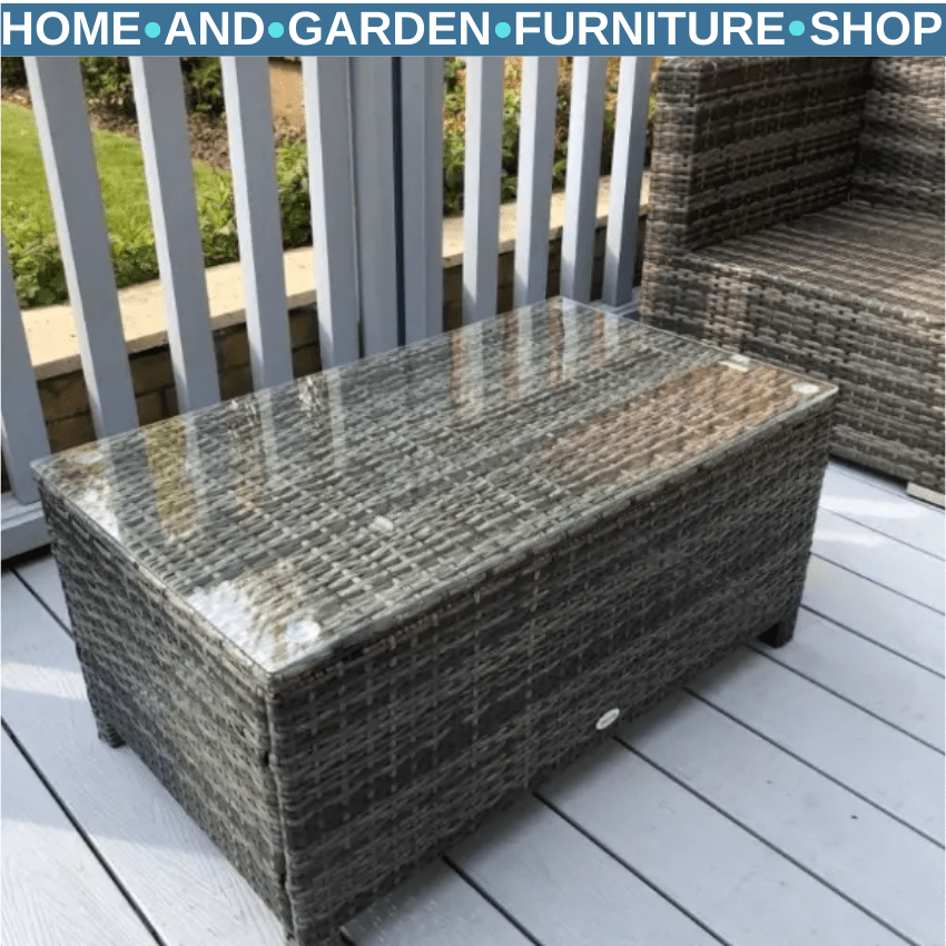 Rattan Garden Coffee Table with Tempered Glass Top Outdoor Patio Furniture Grey - Home and Garden Furniture Shop - rustic - furniture