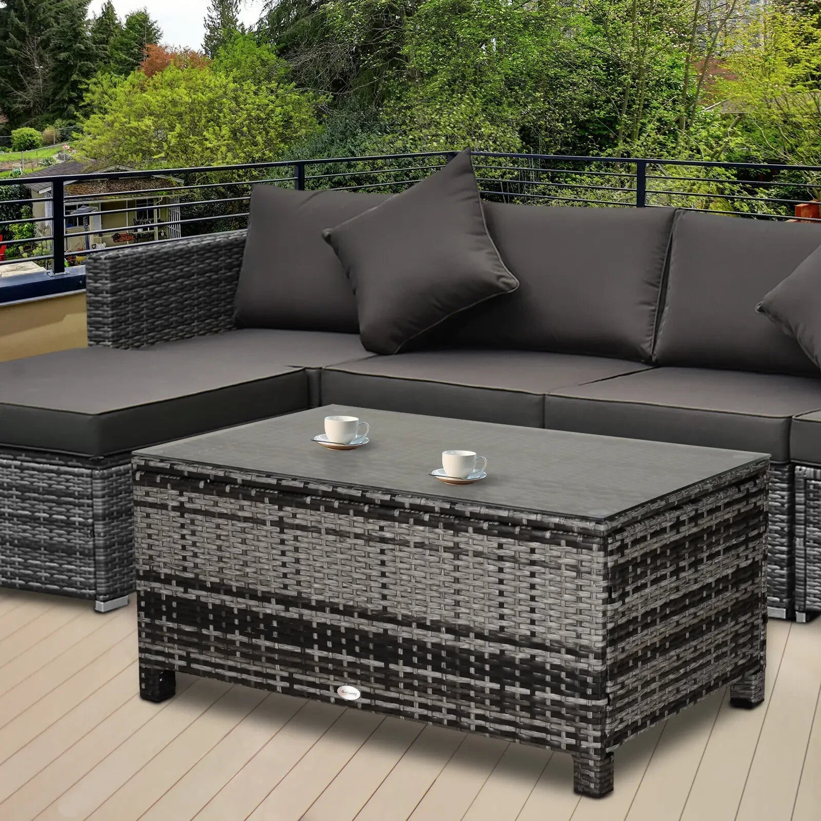 Rattan Garden Coffee Table with Tempered Glass Top Outdoor Patio Furniture Grey - Home and Garden Furniture Shop - rustic - furniture