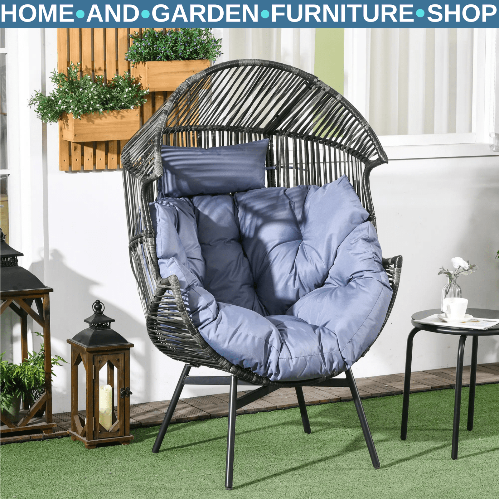 Rattan Garden Egg Leisure Chair with Headrest & Cushion Outdoor Patio Furniture - Home and Garden Furniture Shop - rustic - furniture