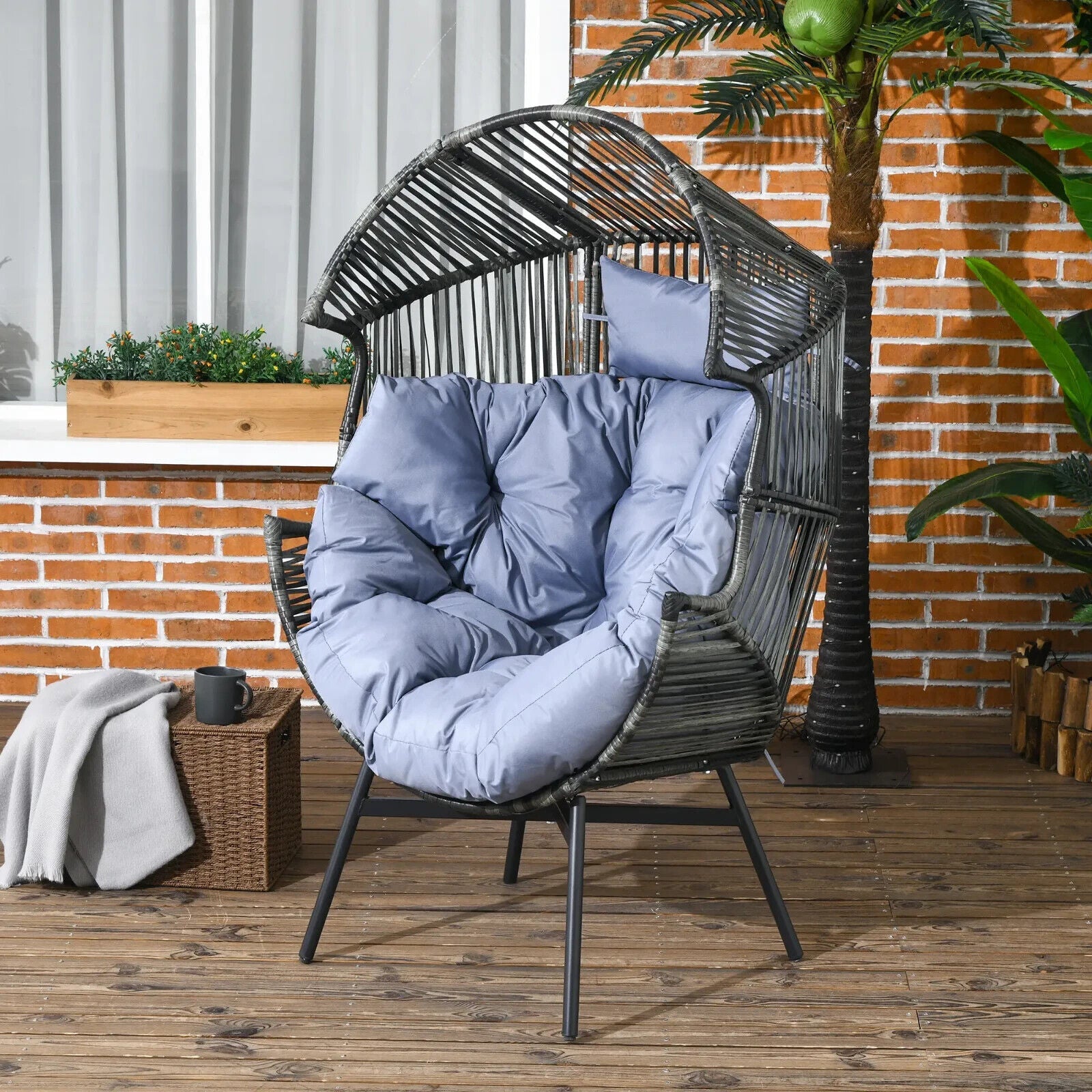 Rattan Garden Egg Leisure Chair with Headrest & Cushion Outdoor Patio Furniture - Home and Garden Furniture Shop - #rustic - furniture#