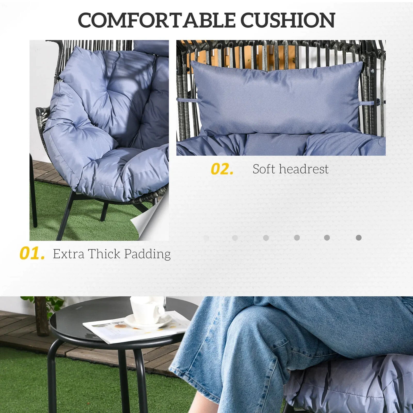 Rattan Garden Egg Leisure Chair with Headrest & Cushion Outdoor Patio Furniture - Home and Garden Furniture Shop - rustic - furniture