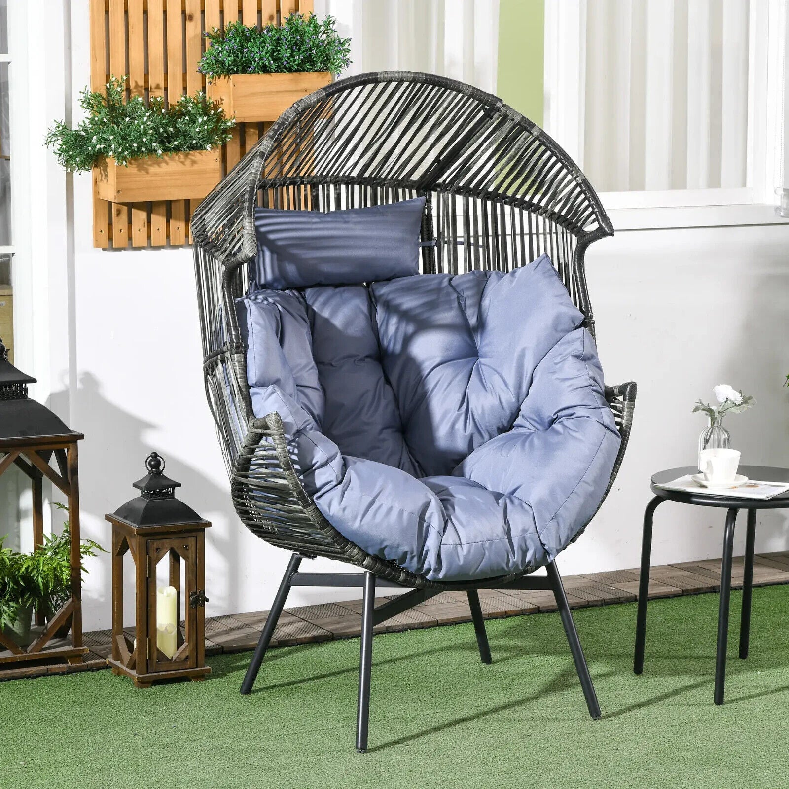 Rattan Garden Egg Leisure Chair with Headrest & Cushion Outdoor Patio Furniture - Home and Garden Furniture Shop - #rustic - furniture#