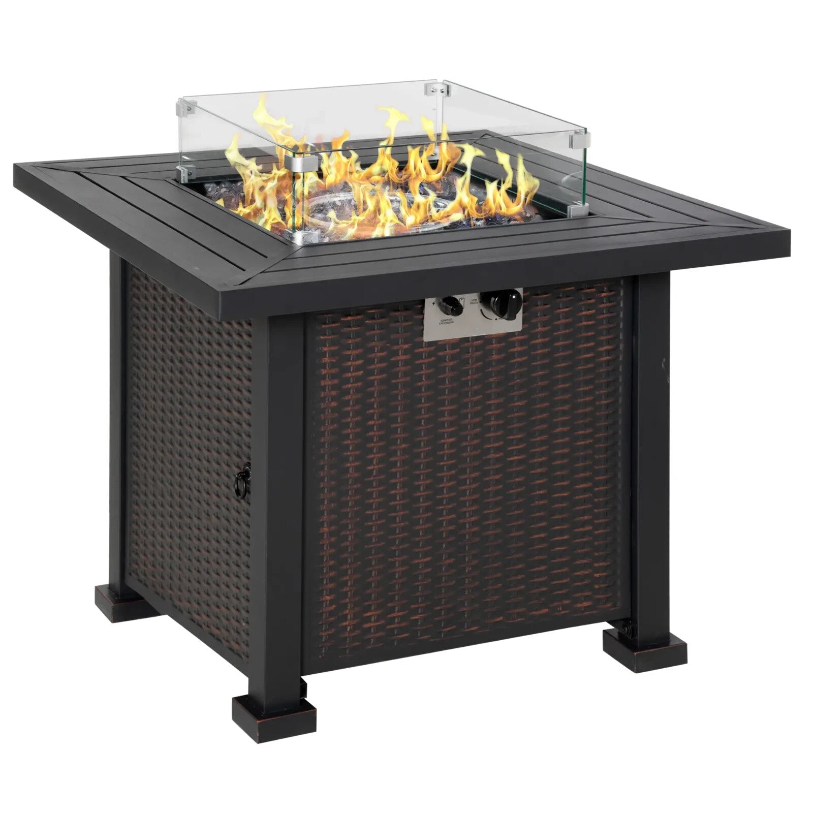 Rattan Garden Firepit Table Smokeless Firepit Patio Heater Gas Fire Glass Top - Home and Garden Furniture Shop - rustic - furniture