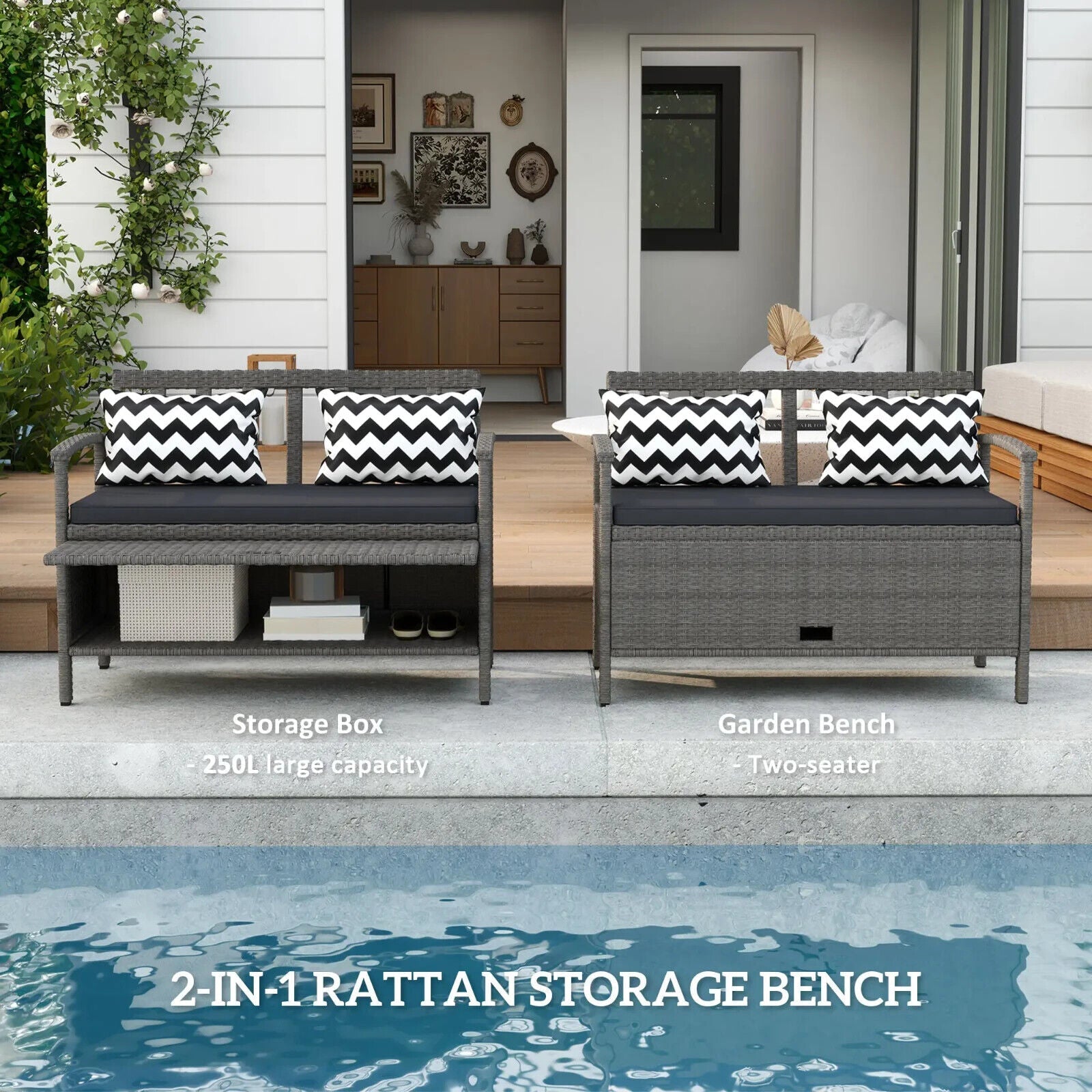 Rattan Garden Storage Bench with Cushion Outdoor Seating & Storage Solution - Home and Garden Furniture Shop - #rustic - furniture#
