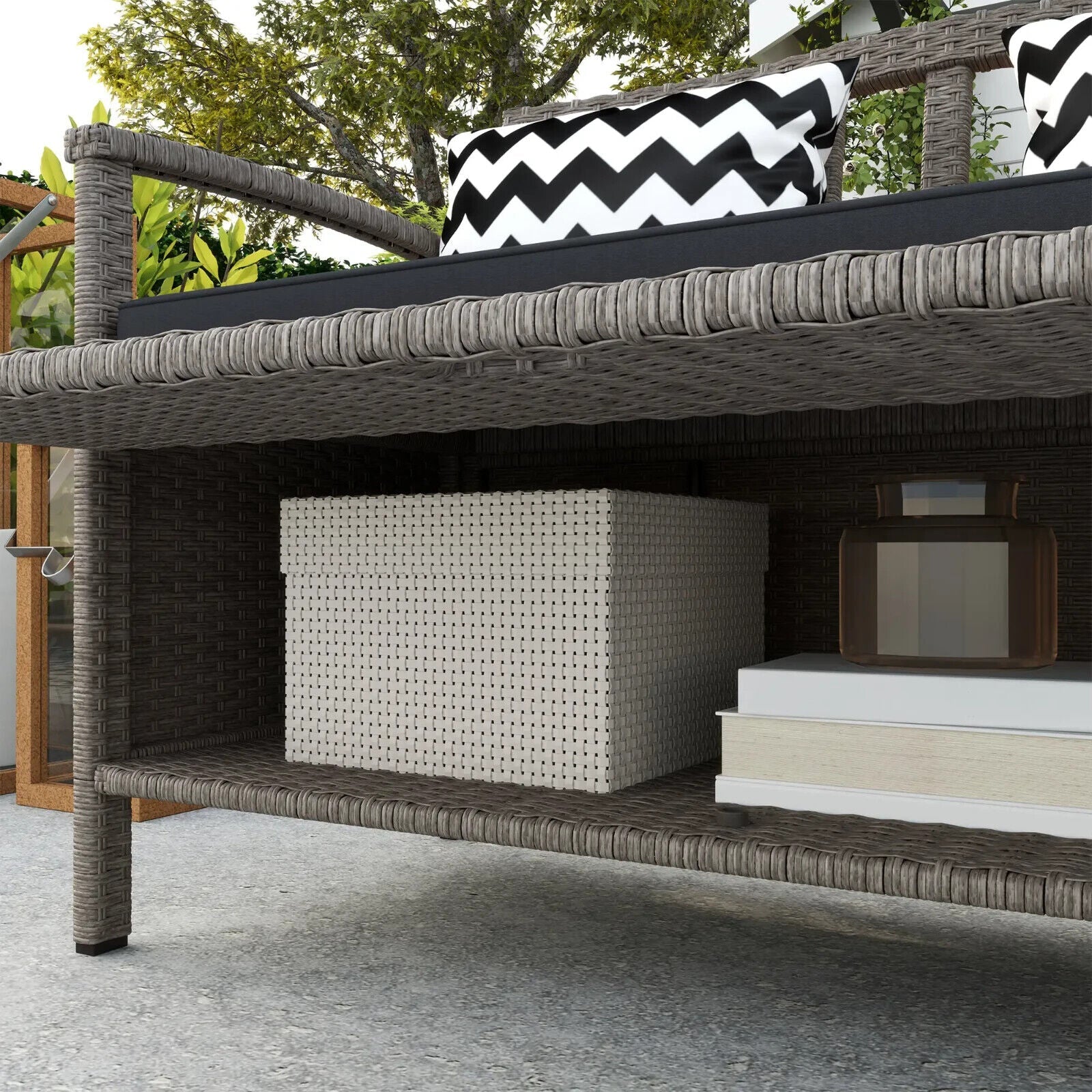 Rattan Garden Storage Bench with Cushion Outdoor Seating & Storage Solution - Home and Garden Furniture Shop - #rustic - furniture#