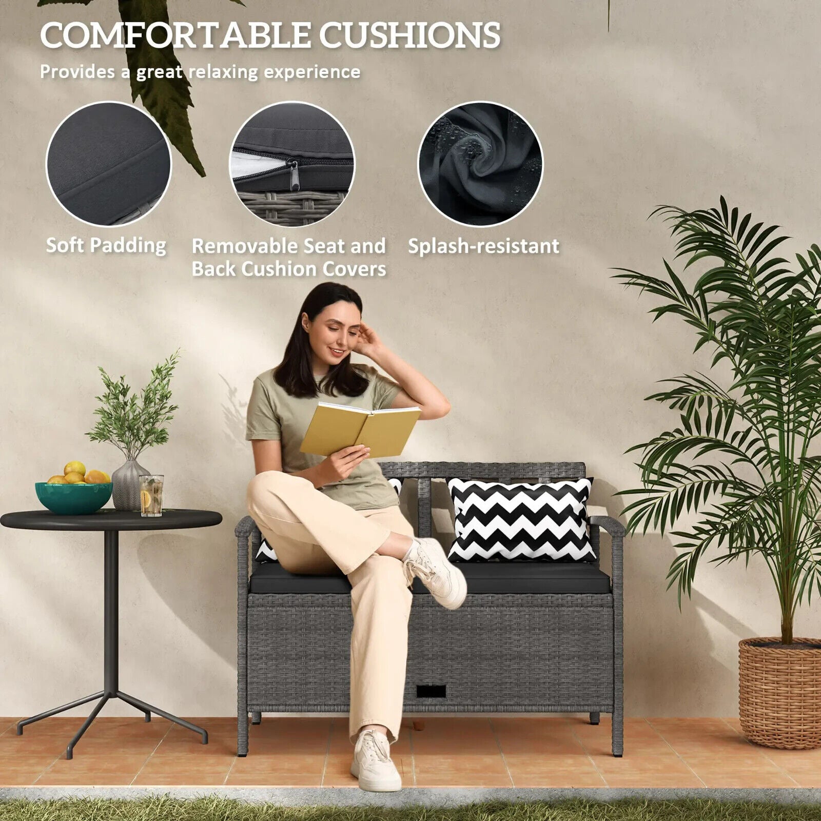 Rattan Garden Storage Bench with Cushion Outdoor Seating & Storage Solution - Home and Garden Furniture Shop - #rustic - furniture#