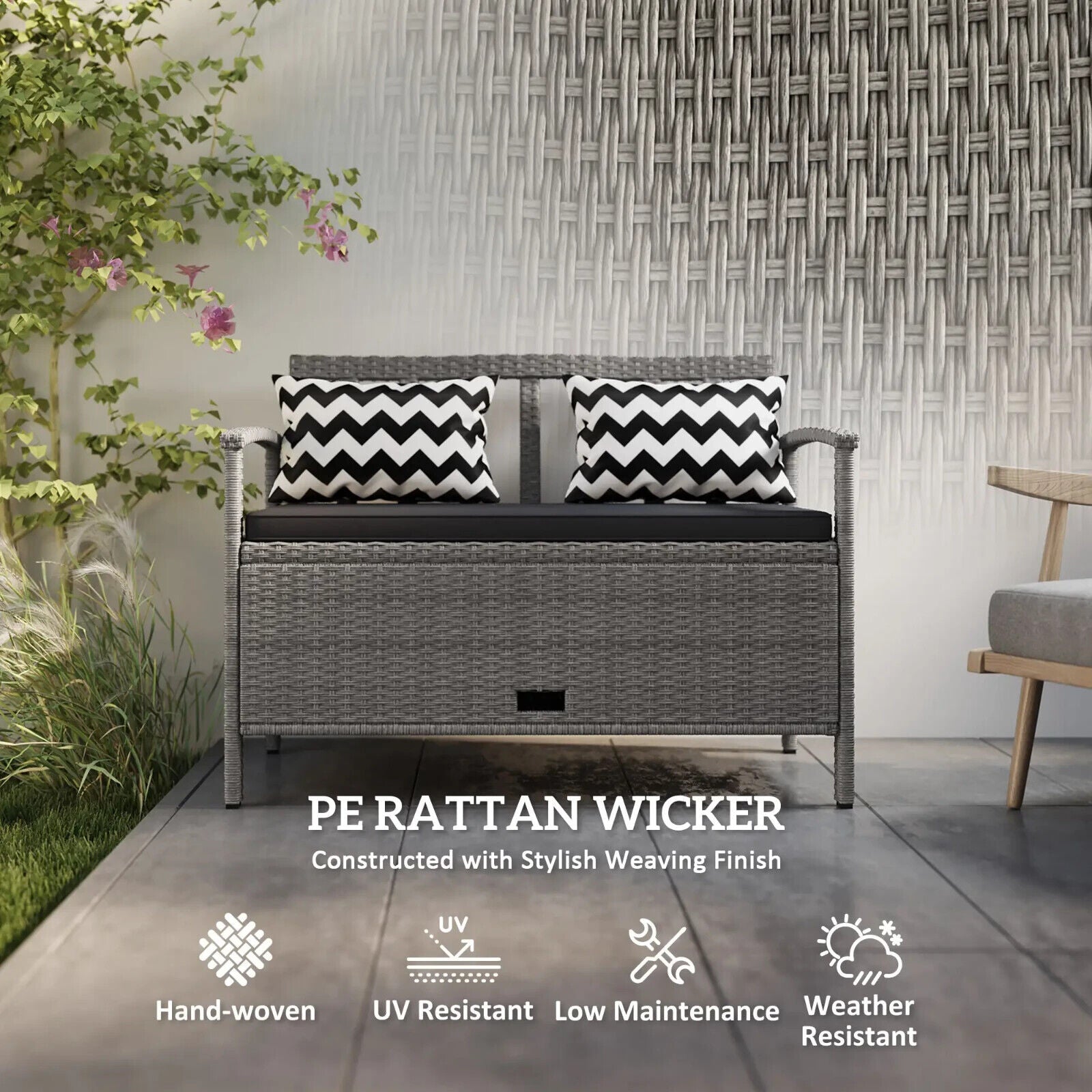 Rattan Garden Storage Bench with Cushion Outdoor Seating & Storage Solution - Home and Garden Furniture Shop - #rustic - furniture#