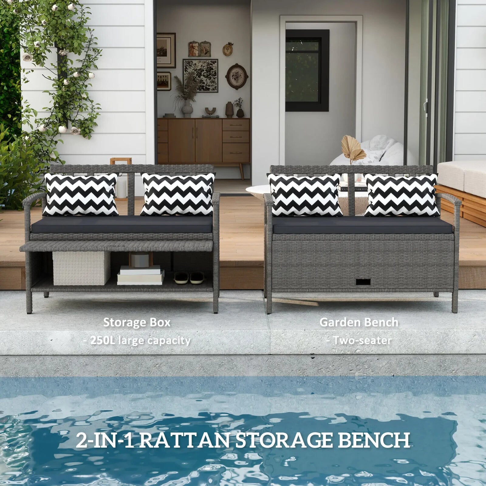 Rattan Garden Storage Bench with Cushion Outdoor Seating & Storage Solution - Home and Garden Furniture Shop - rustic - furniture