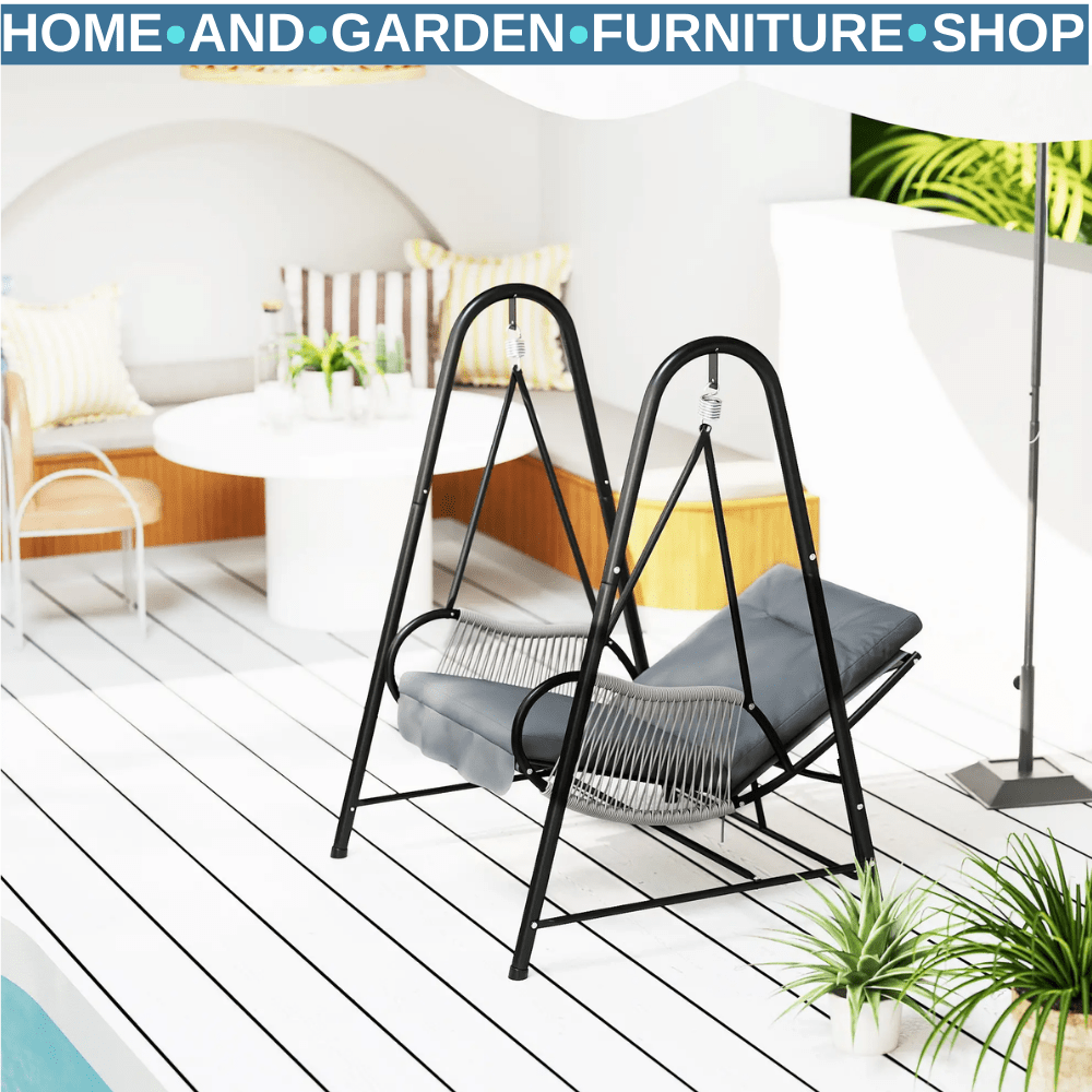 Rattan Hanging Swing Chair with Stand Garden Outdoor Seat & Cushion Light Grey - Home and Garden Furniture Shop - rustic - furniture
