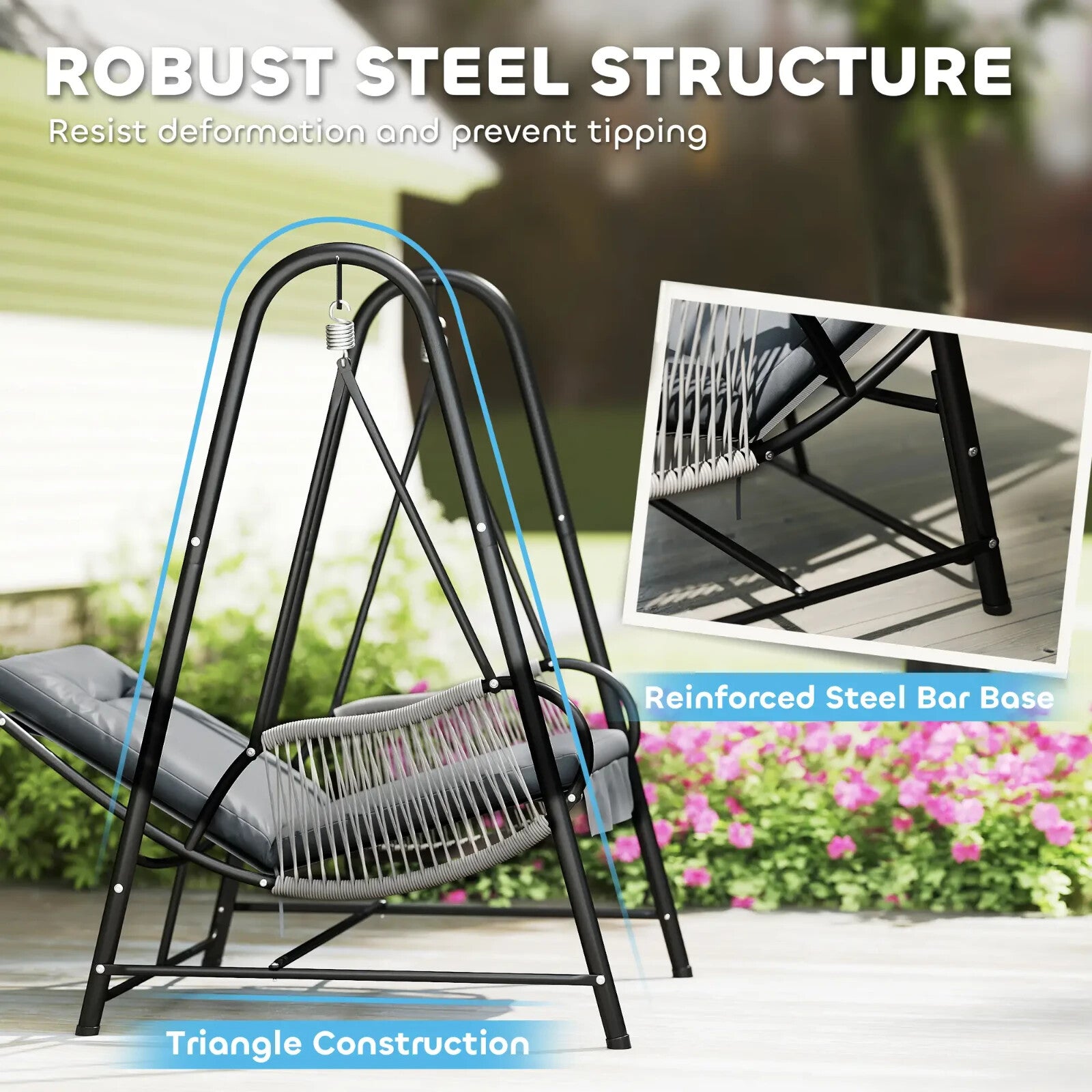 Rattan Hanging Swing Chair with Stand Garden Outdoor Seat & Cushion Light Grey - Home and Garden Furniture Shop - rustic - furniture