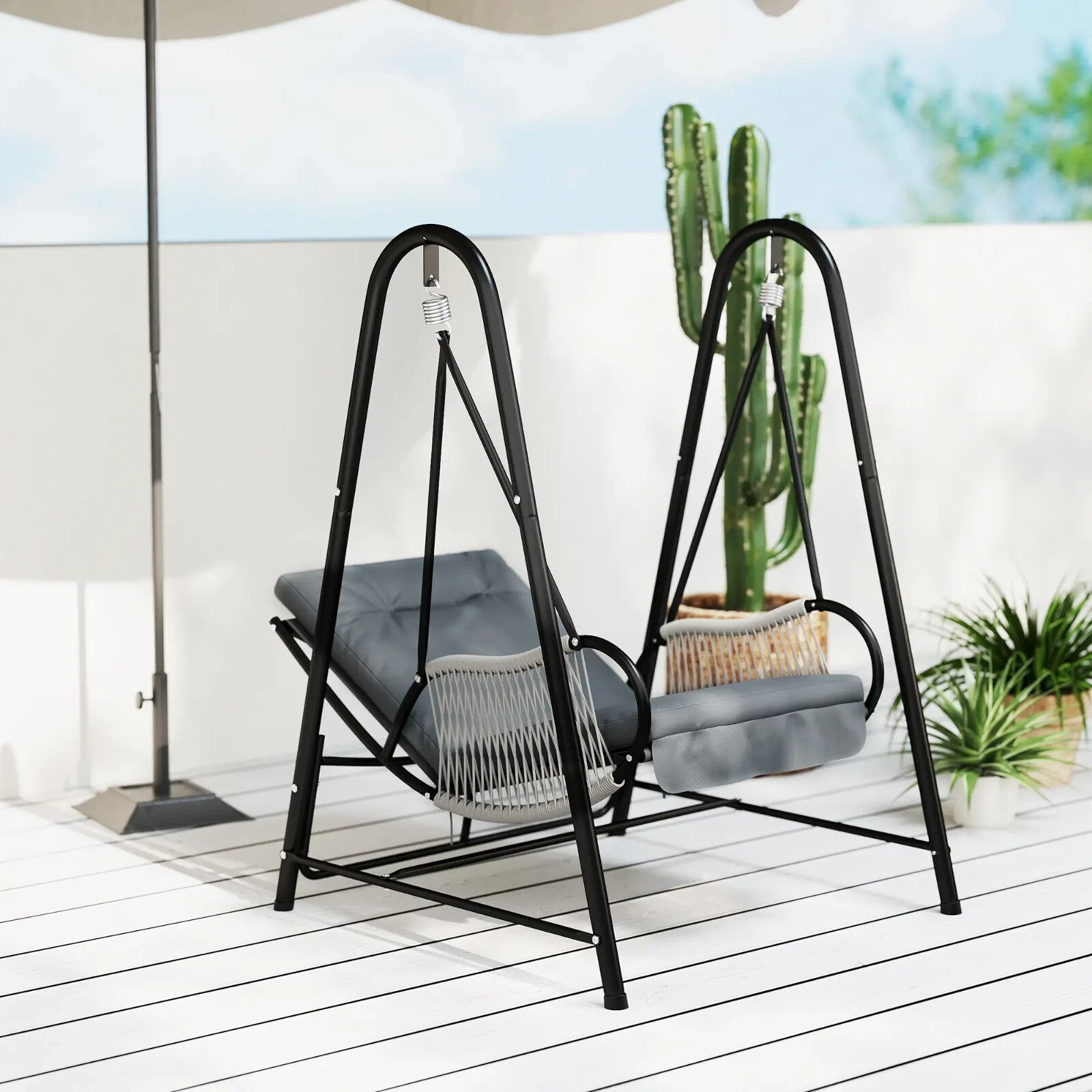 Rattan Hanging Swing Chair with Stand Garden Outdoor Seat & Cushion Light Grey - Home and Garden Furniture Shop - rustic - furniture