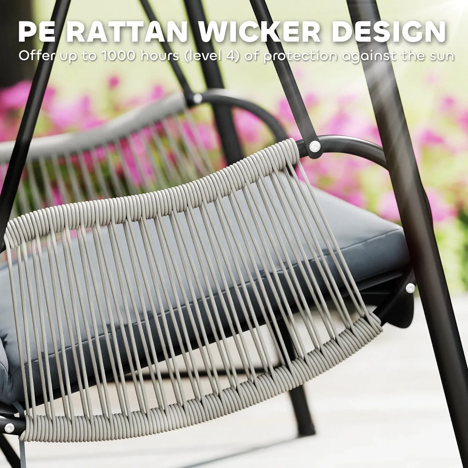 Rattan Hanging Swing Chair with Stand Garden Outdoor Seat & Cushion Light Grey - Home and Garden Furniture Shop - rustic - furniture