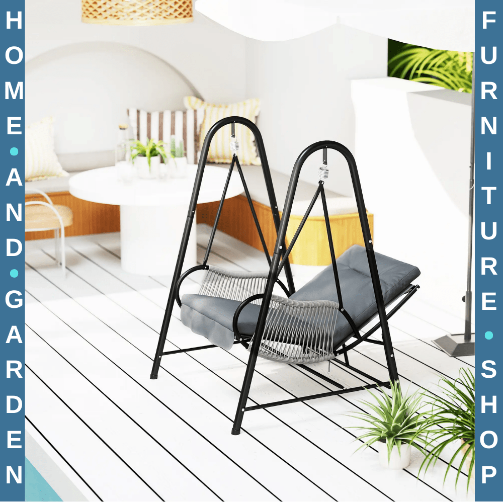 Rattan Hanging Swing Chair with Stand Garden Outdoor Seat & Cushion Light Grey - Home and Garden Furniture Shop - rustic - furniture