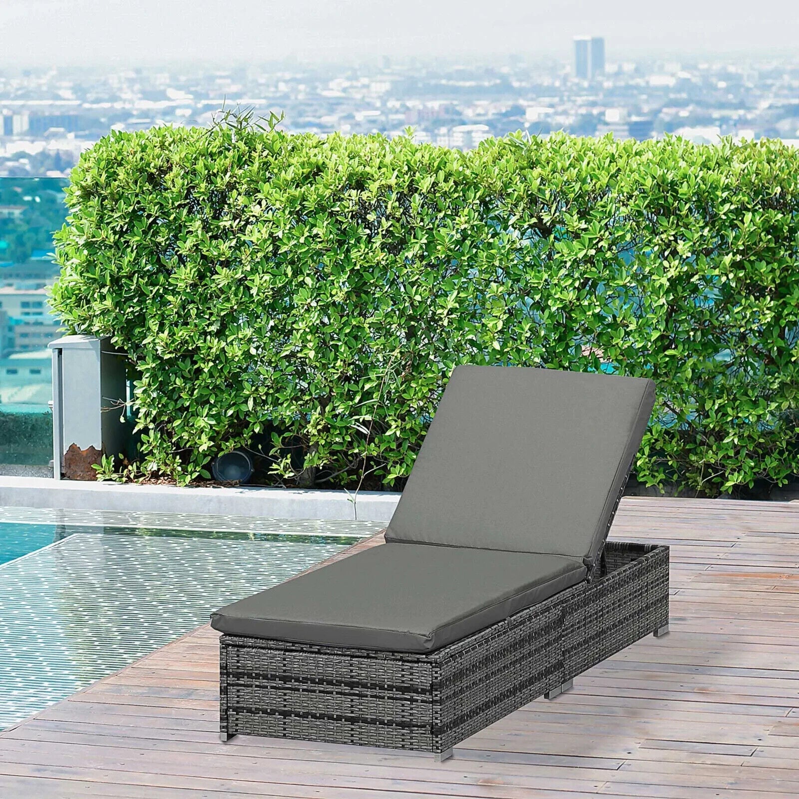 Rattan Outdoor Garden Reclining Sun Lounger Adjustable Patio Chair with Cushion - Home and Garden Furniture Shop - #rustic - furniture#