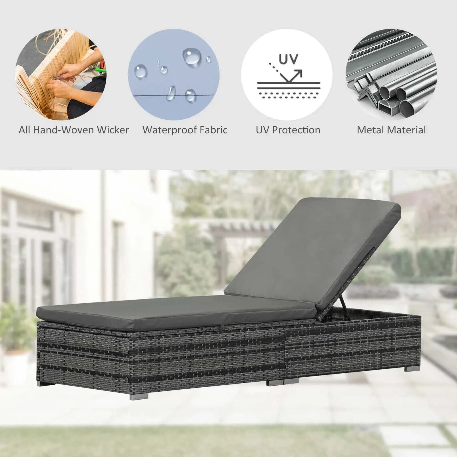 Rattan Outdoor Garden Reclining Sun Lounger Adjustable Patio Chair with Cushion - Home and Garden Furniture Shop - rustic - furniture