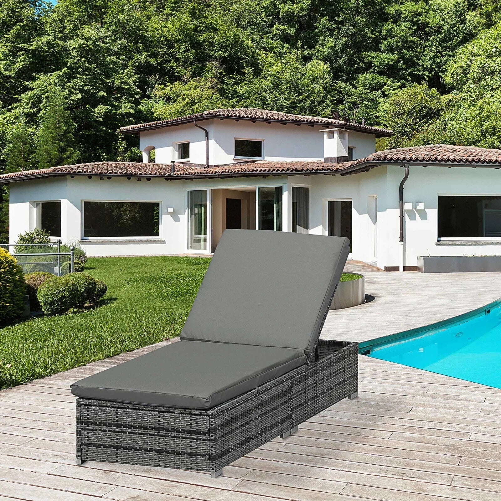 Rattan Outdoor Garden Reclining Sun Lounger Adjustable Patio Chair with Cushion - Home and Garden Furniture Shop - #rustic - furniture#