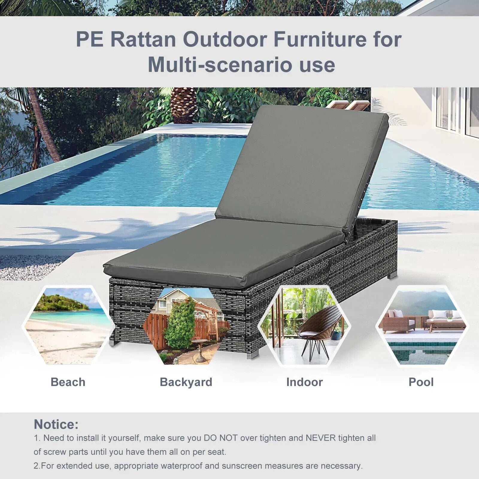 Rattan Outdoor Garden Reclining Sun Lounger Adjustable Patio Chair with Cushion - Home and Garden Furniture Shop - #rustic - furniture#