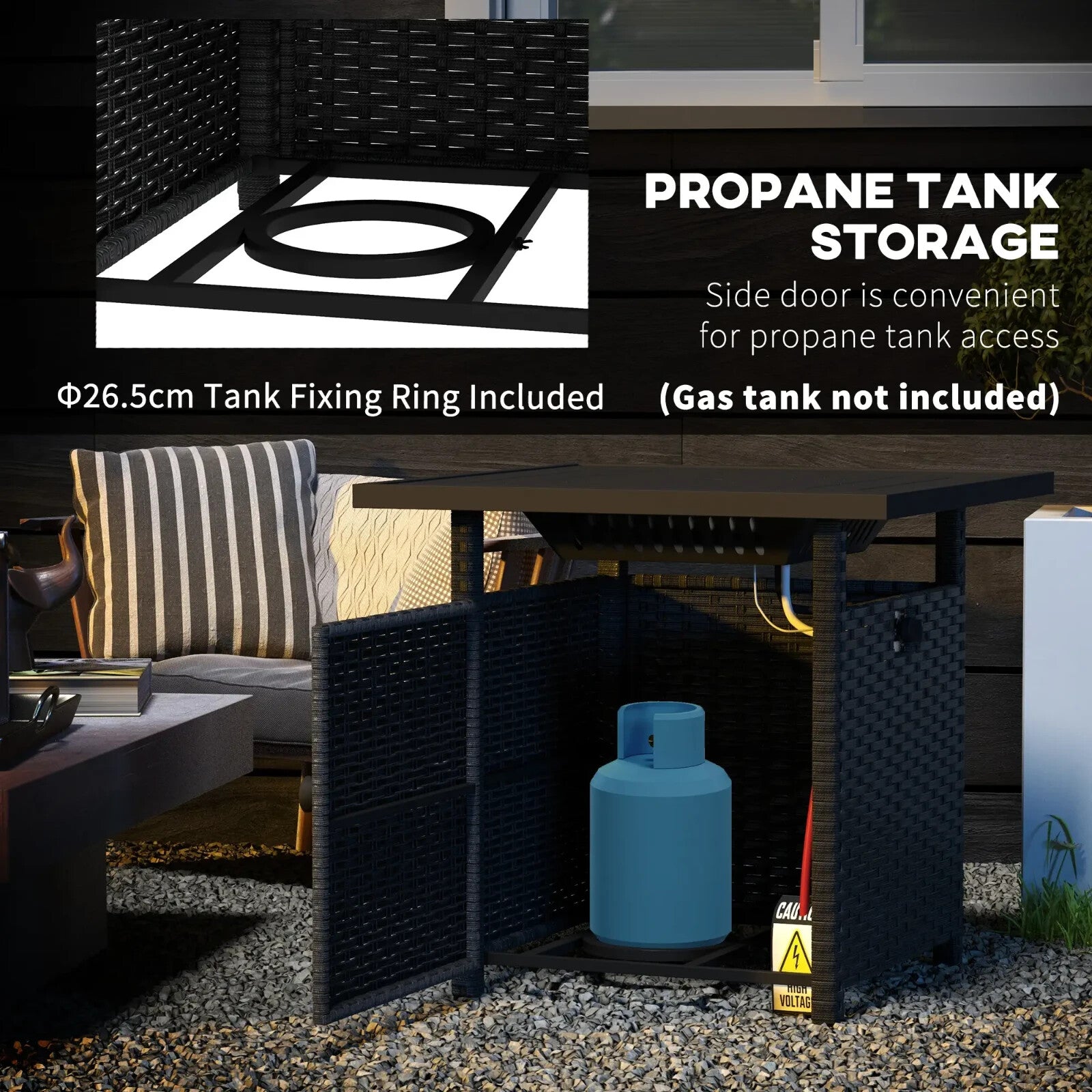 Rattan Propane Fire Pit Table for Garden with Glass Wind Guard 50000 BTU Heater - Home and Garden Furniture Shop - rustic - furniture