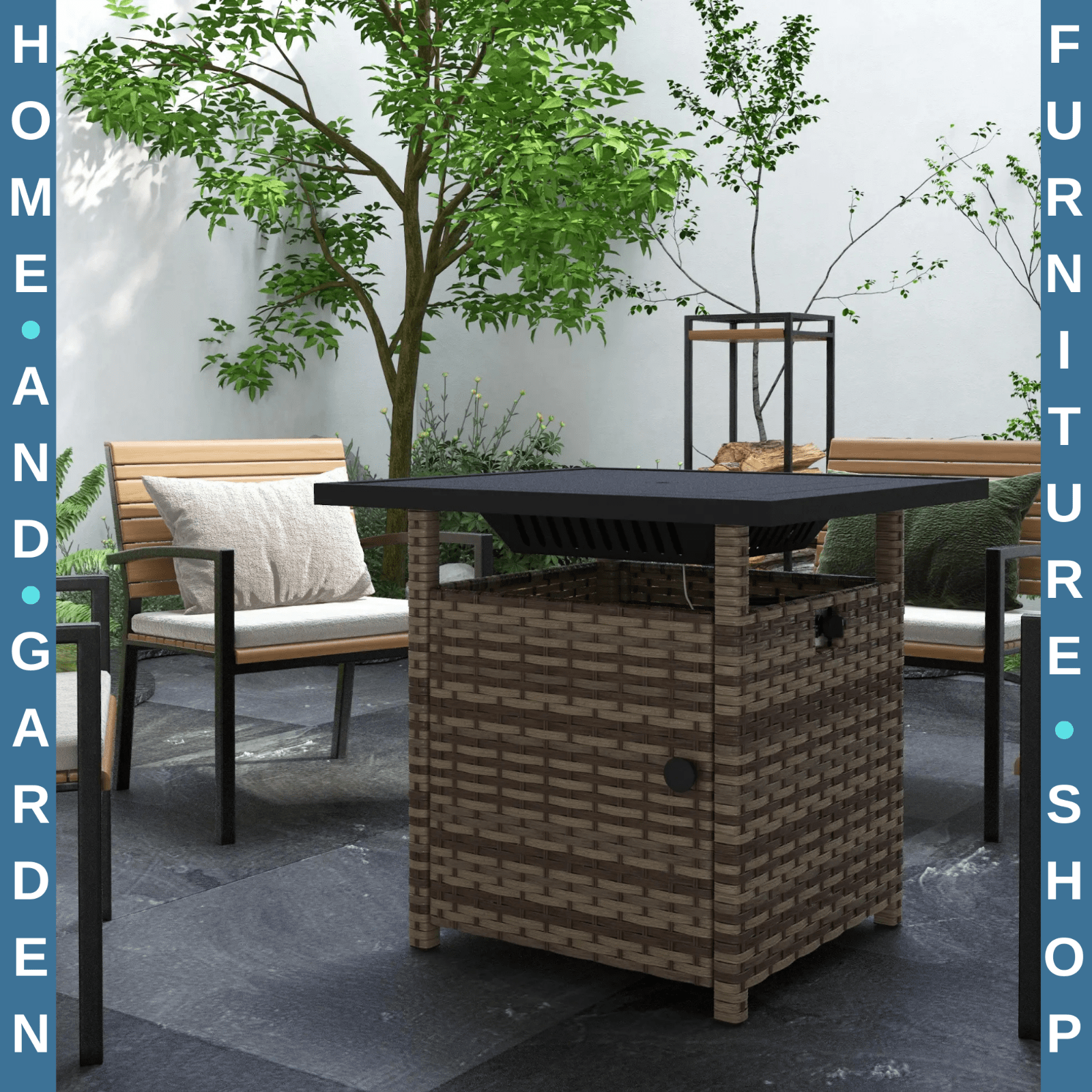 Rattan Propane Fire Pit Table Outdoor Garden Heater 50000 BTU with Lid and Stone - Home and Garden Furniture Shop - rustic - furniture