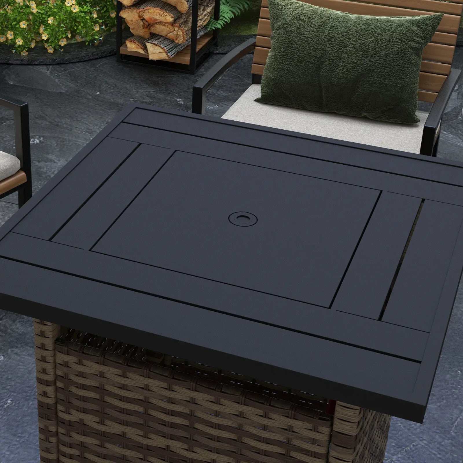 Rattan Propane Fire Pit Table Outdoor Garden Heater 50000 BTU with Lid and Stone - Home and Garden Furniture Shop - rustic - furniture