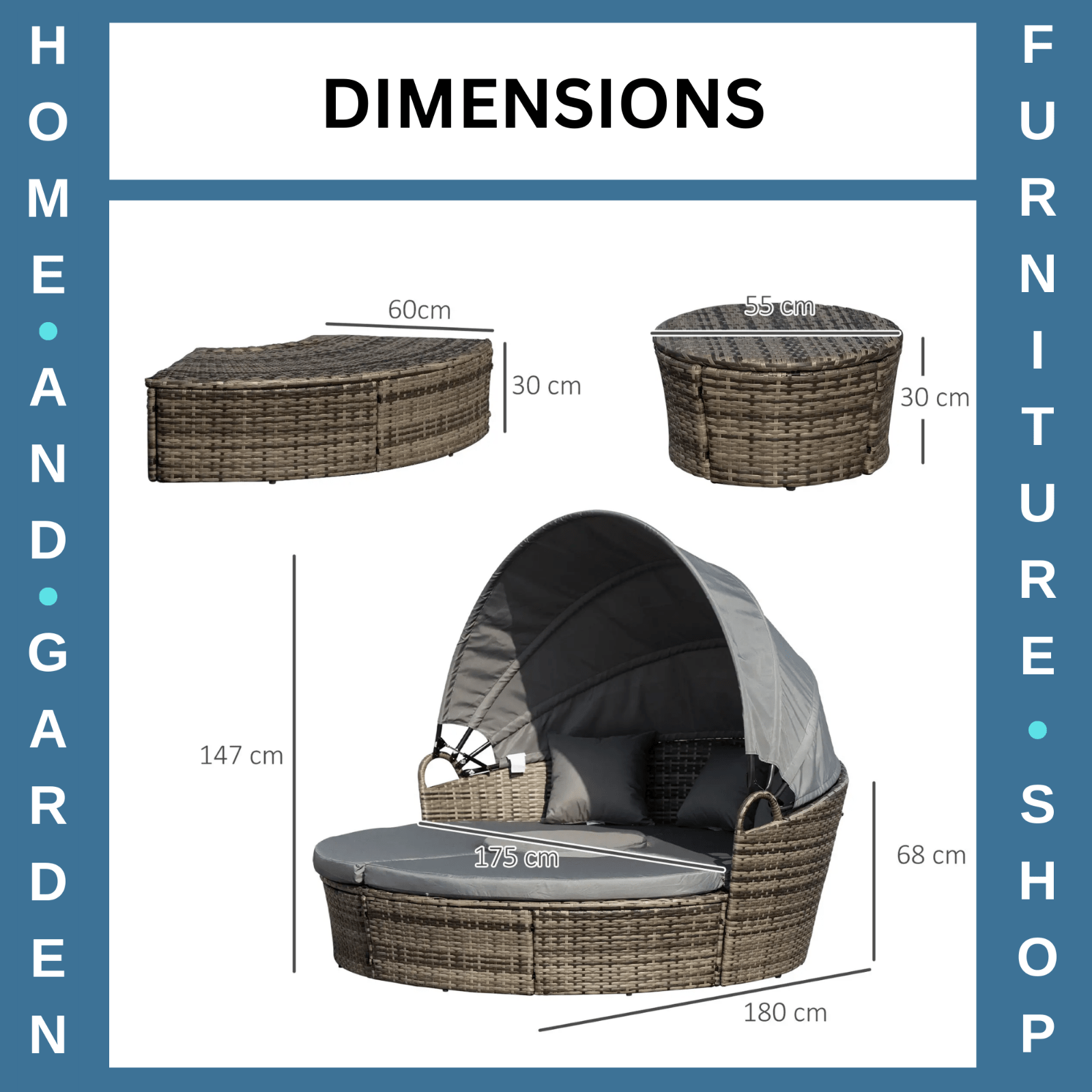 Rattan Round Garden Sofa Bed Set with Cushions and Coffee Table – Grey Wicker - Home and Garden Furniture Shop - rustic - furniture