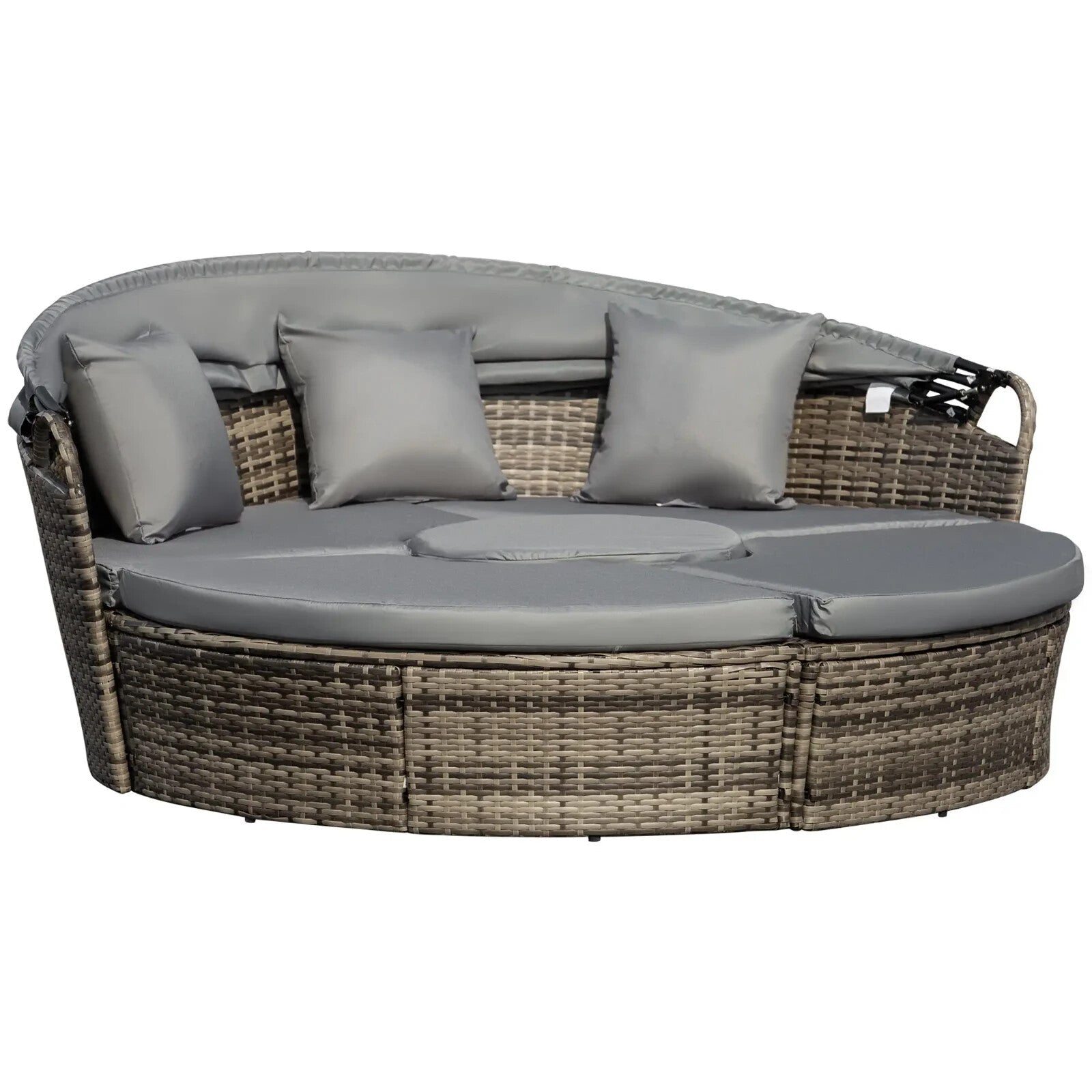 Rattan Round Garden Sofa Bed Set with Cushions and Coffee Table – Grey Wicker - Home and Garden Furniture Shop - rustic - furniture