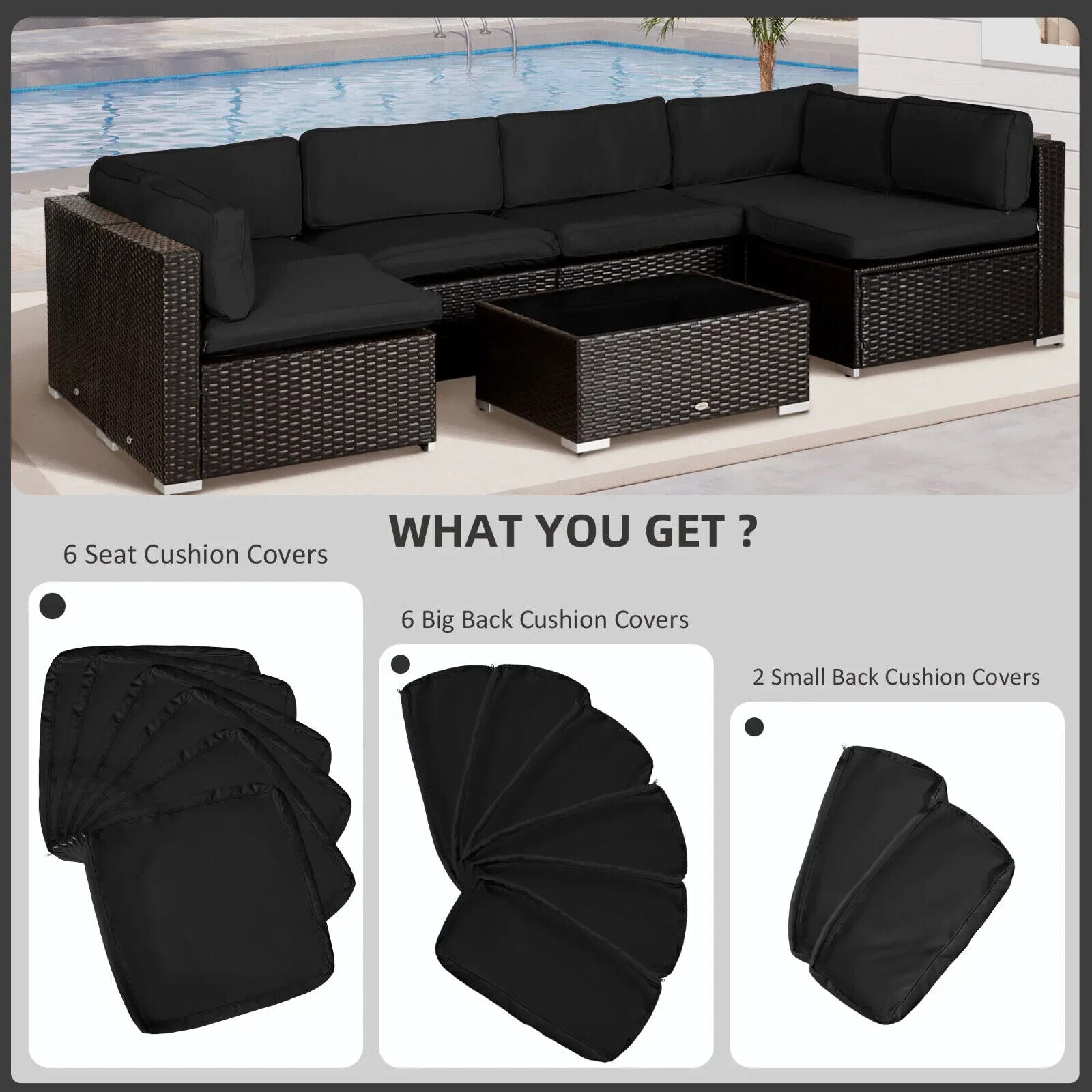 Rattan Sofa Cushion Polyester Cover Replacement No Cushion Included Black - Home and Garden Furniture Shop - #rustic - furniture#