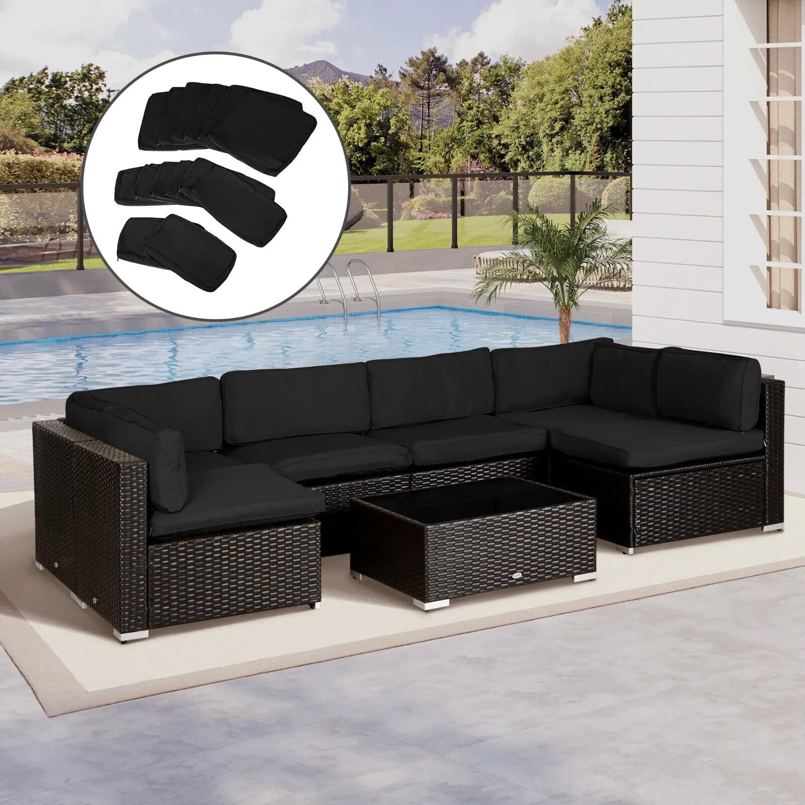 Rattan Sofa Cushion Polyester Cover Replacement No Cushion Included Black - Home and Garden Furniture Shop - #rustic - furniture#