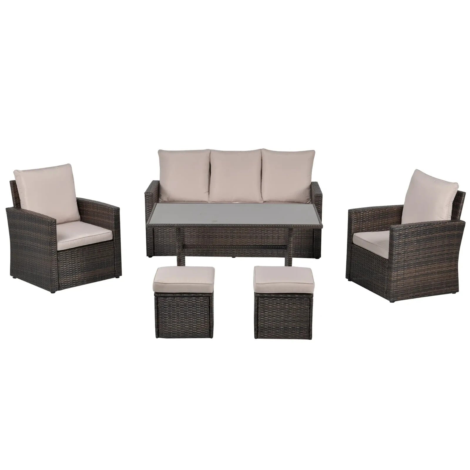 Rattan Sofa Set 6 Piece Garden Dining Table and Chairs with Cushions Patio Seat - Home and Garden Furniture Shop - rustic - furniture