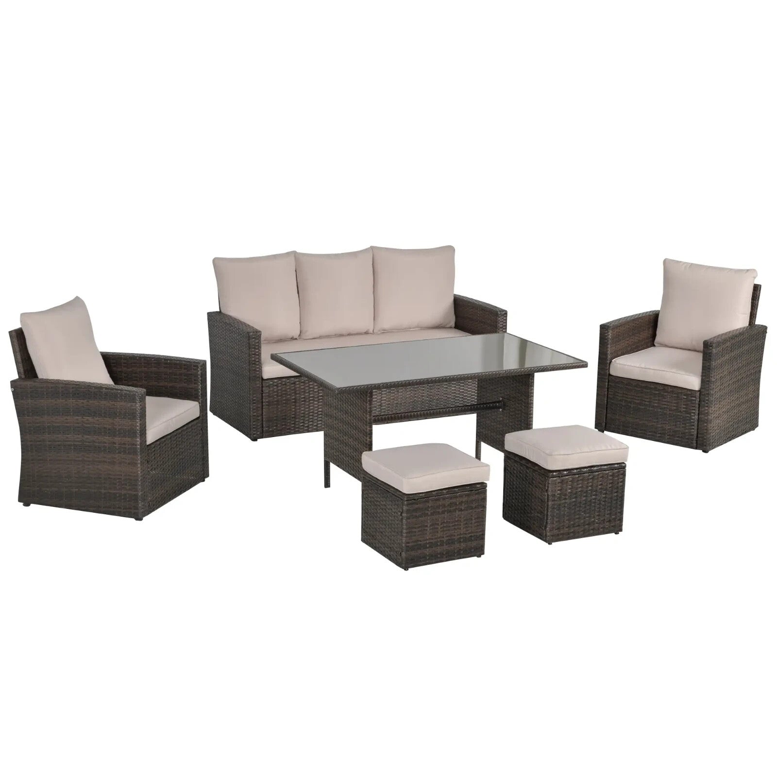 Rattan Sofa Set 6 Piece Garden Dining Table and Chairs with Cushions Patio Seat - Home and Garden Furniture Shop - rustic - furniture