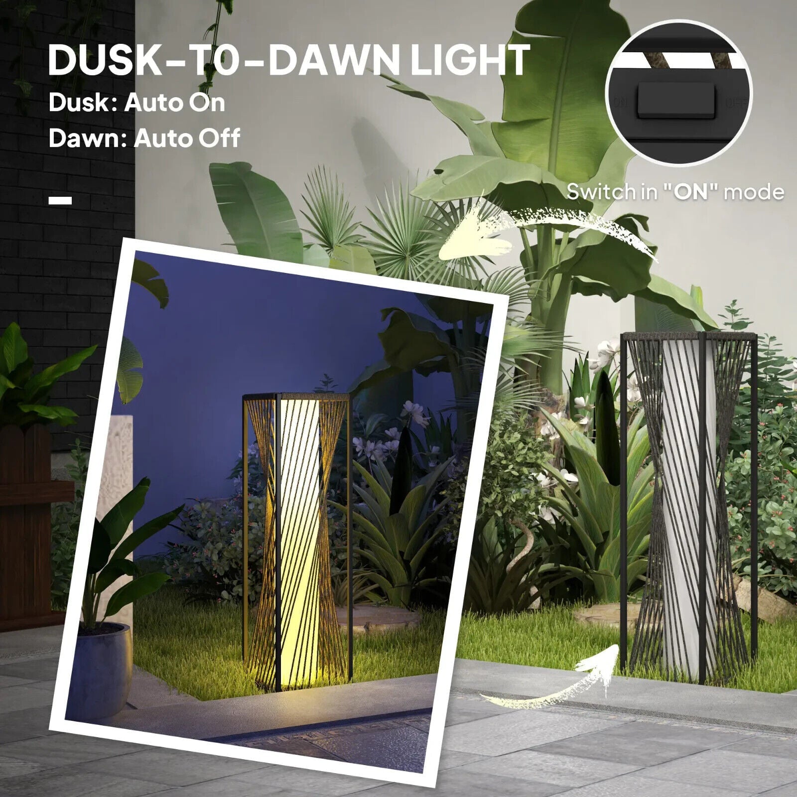 Rattan Solar Floor Lamp with Auto On/Off LED Garden Light for Outdoor Use - Home and Garden Furniture Shop - #rustic - furniture#