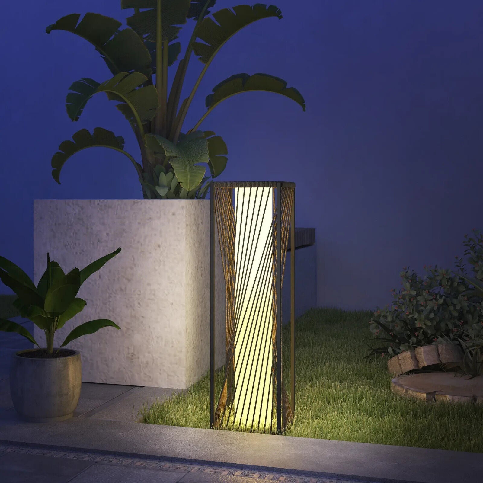 Rattan Solar Floor Lamp with Auto On/Off LED Garden Light for Outdoor Use - Home and Garden Furniture Shop - #rustic - furniture#