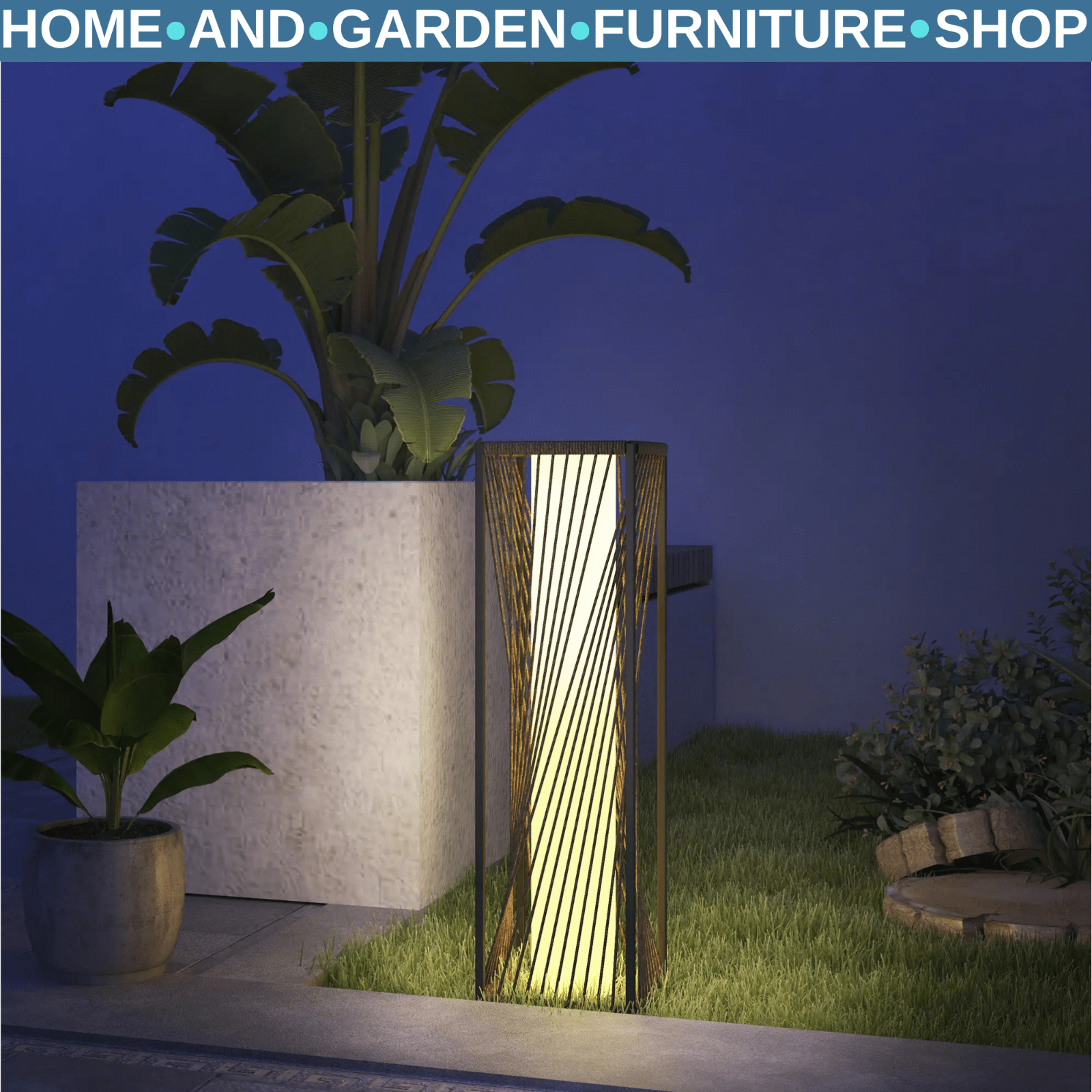 Rattan Solar Floor Lamp with Auto On/Off LED Garden Light for Outdoor Use - Home and Garden Furniture Shop - #rustic - furniture#